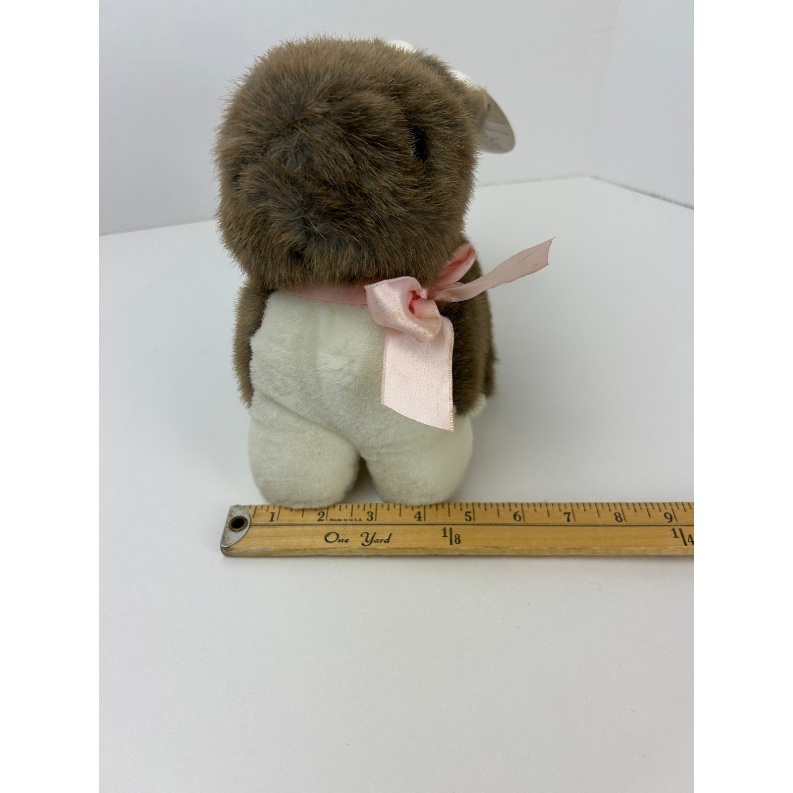 Vintage Easter Bunny Plush Brown and White Rabbit With Happy Easter Tag