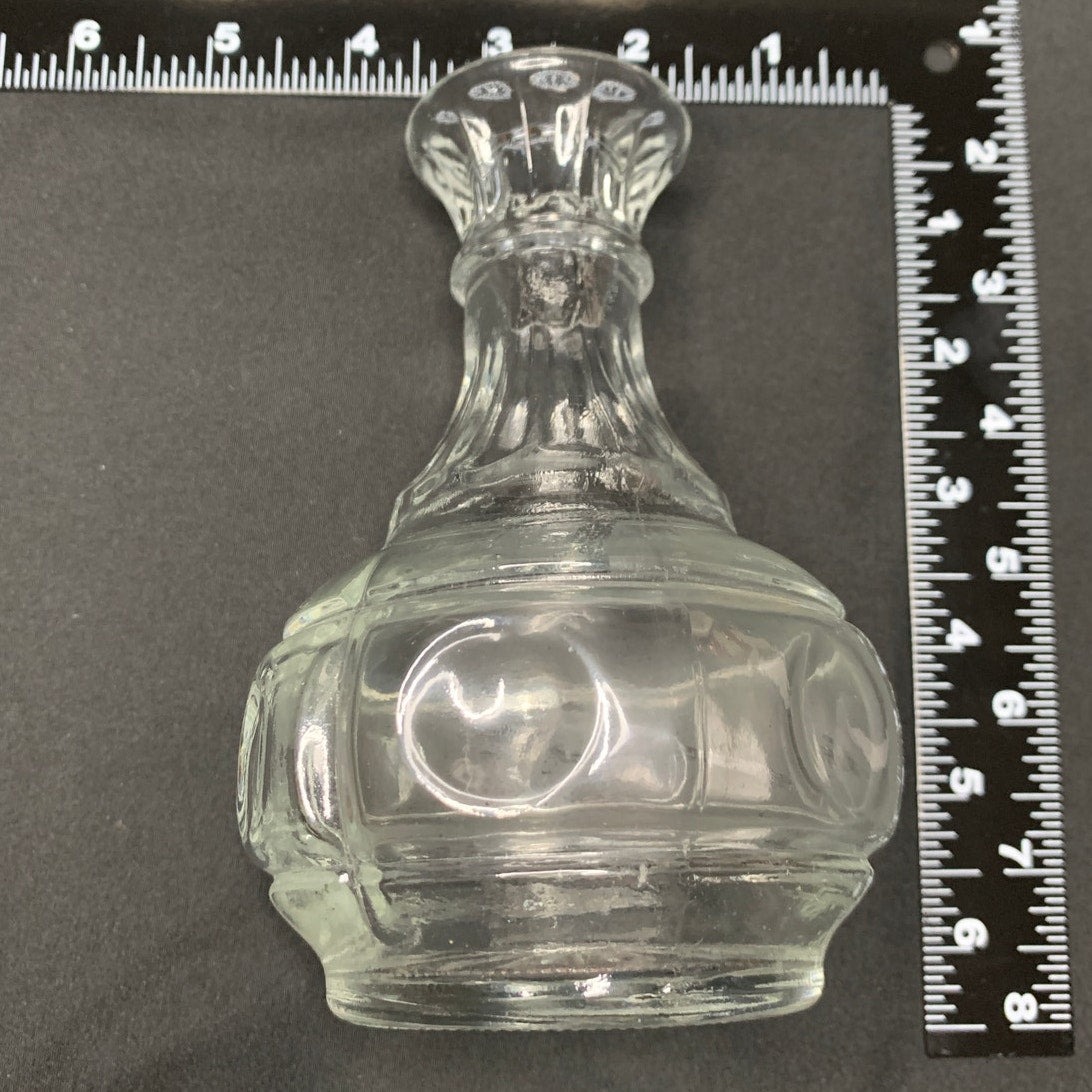 Clear Pressed Glass Bud Vase Flared Rim Paneled Bulbous Base Starburst Bottom