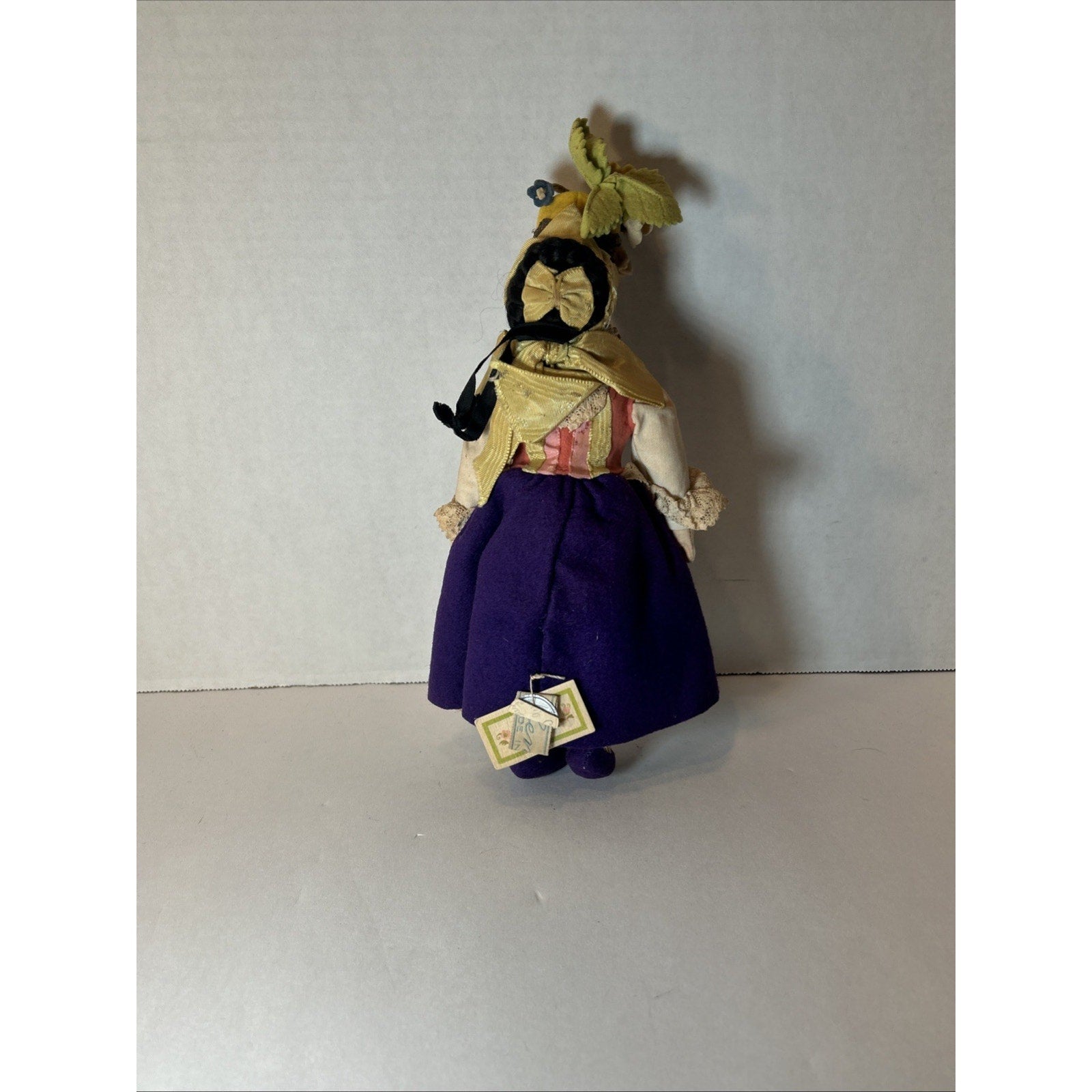 Antique Italian Lenci-Style Felt Doll w/ Flower Pot 11” Val Gardena c.1920s