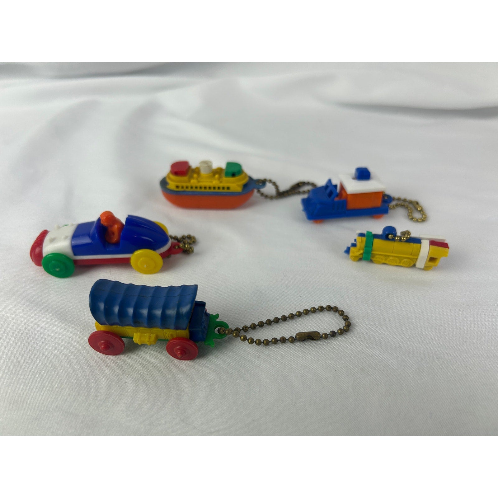 Vintage 1950s Vehicle Keychain Lot Car Train Boats Wagon Toys