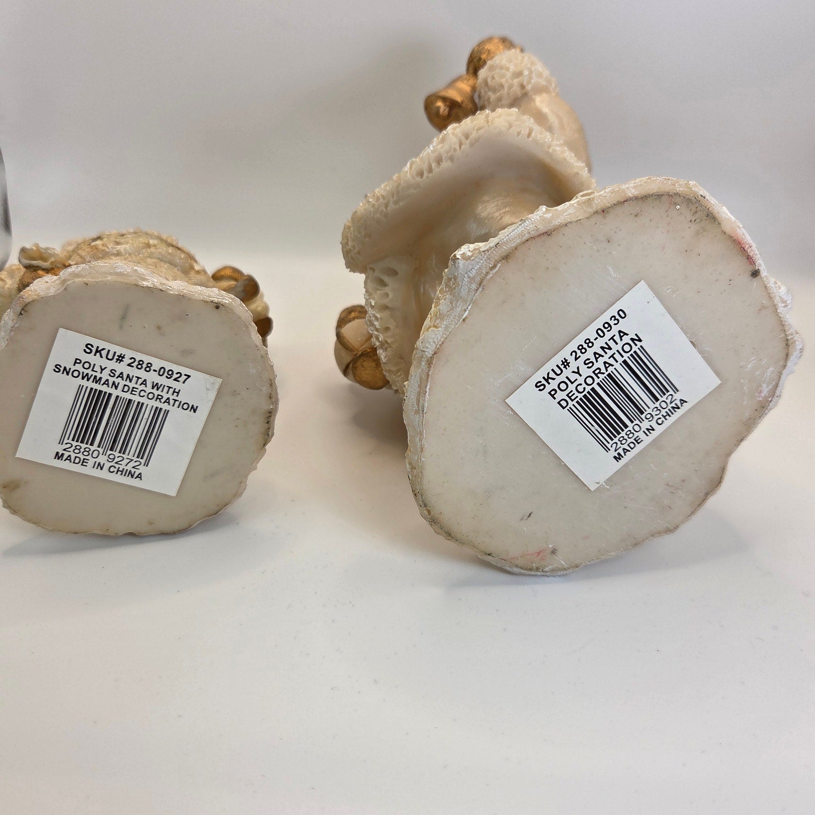 Lot of 2 White Santa Claus Figurines – Gold & Cream Christmas Holiday Decor