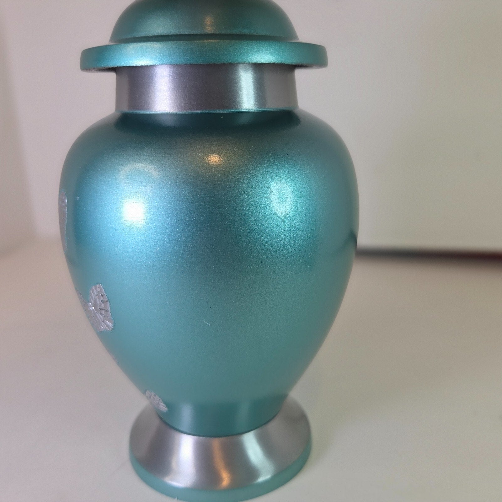 Butterfly Gathering Urn for Human/Pet Ashes 7" Turquoise Metal