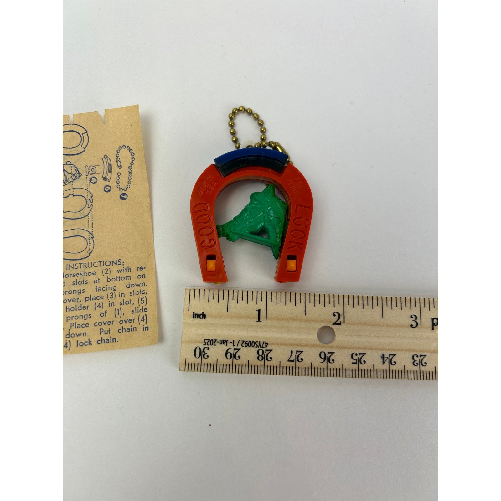 Vintage 1950s Good Luck Horseshoe Puzzle Key Chain Toy 1954 Iowa Card