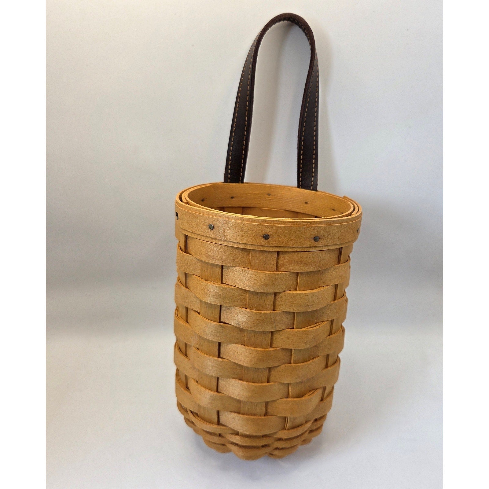 Longaberger 2002 Handwoven Hanging Wall Basket Leather Handle with Insert USA