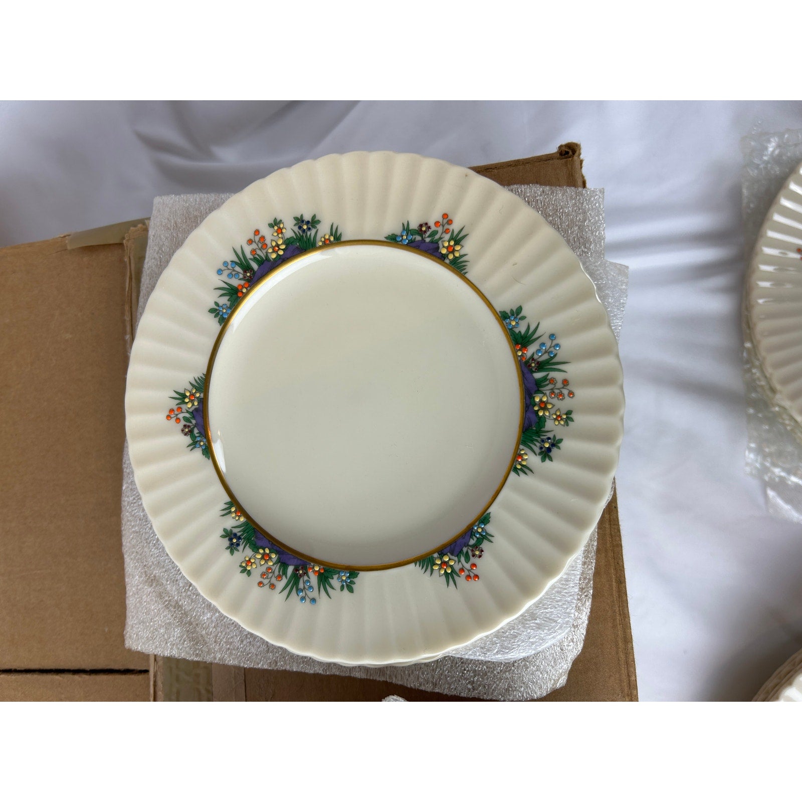 Lenox Rutledge China Plates Lot Fluted Rim Gold Trim No Cups w Box USA