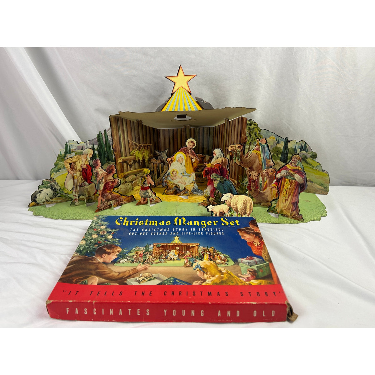 Vintage 1950s Christmas Manger Set No 743 Cardboard Nativity Complete Box