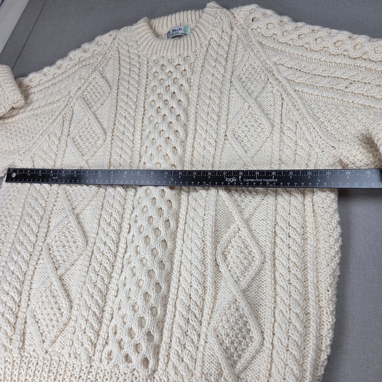 Carrick Fin Irish Aran Fisherman Sweater Wool Hand Knit Donegal XL Cream