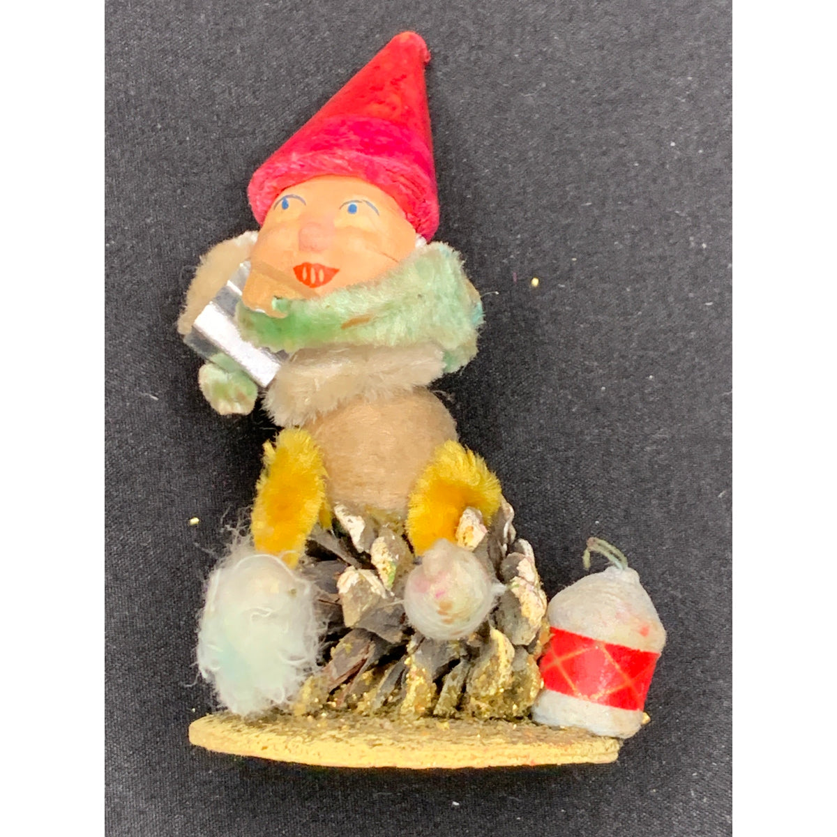 Vintage Japan Pinecone Elf Gnome Putz Christmas Figures Chenille Lot of 3