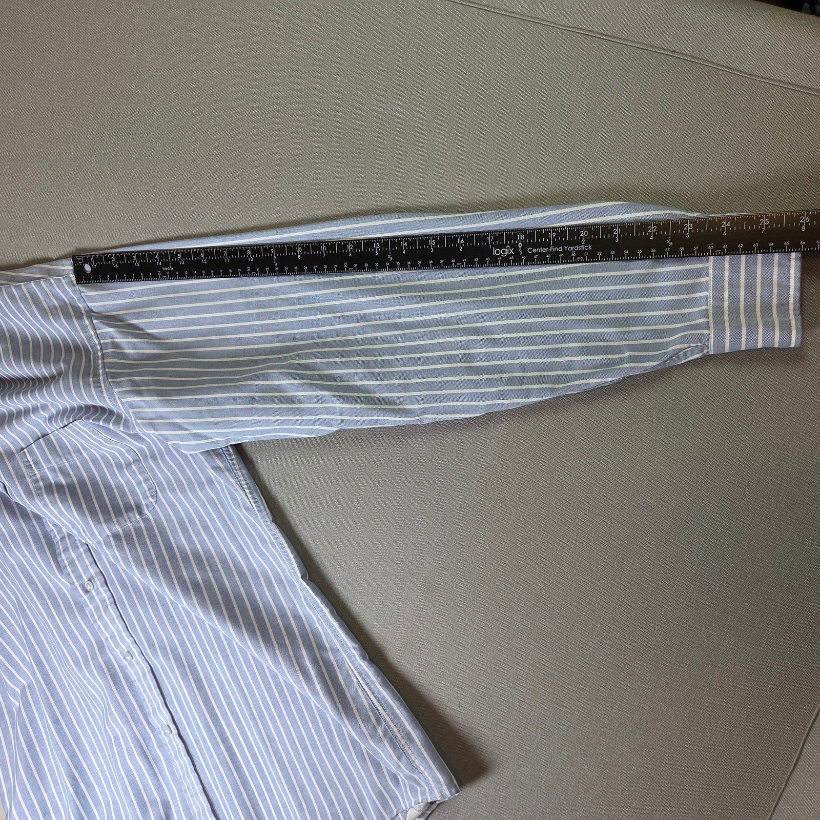 L.L. Bean Vintage Blue White Striped Button Down Shirt Made USA 15 36