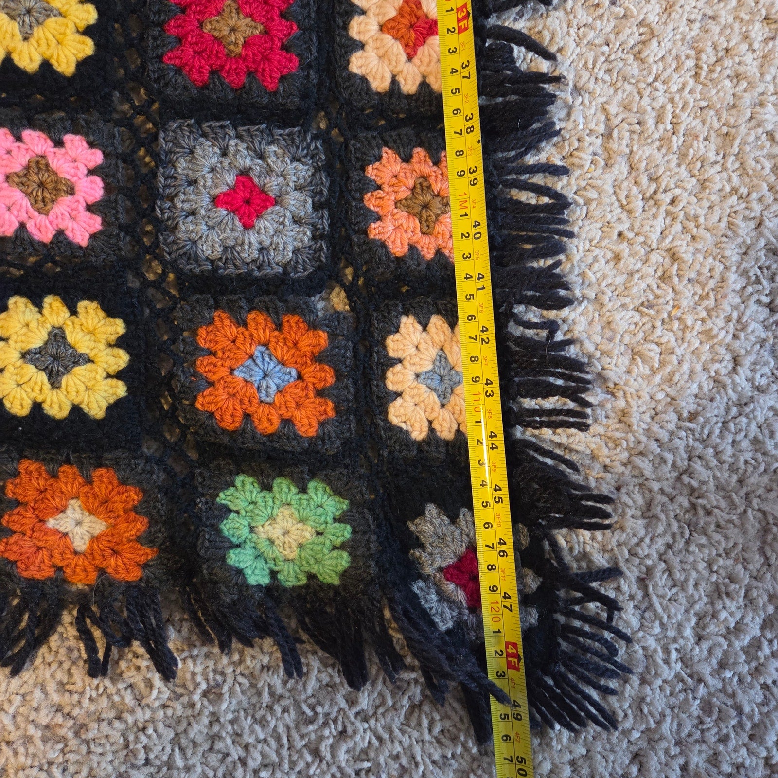 Vintage Handmade Granny Square Crochet Afghan Throw Blanket Roseanne Style