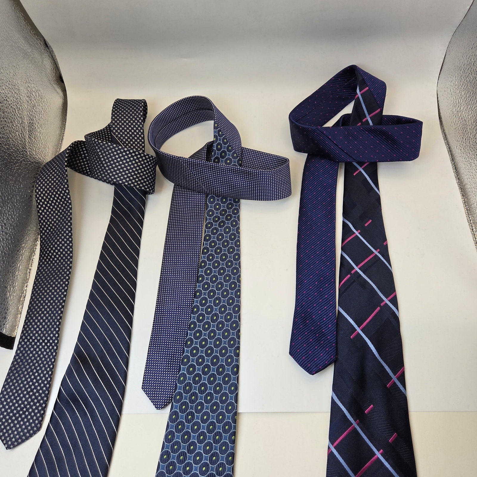 Tommy Hilfiger Silk Tie Lot 3 Navy Blue USA 3.75” Classic Width Contrast Tips