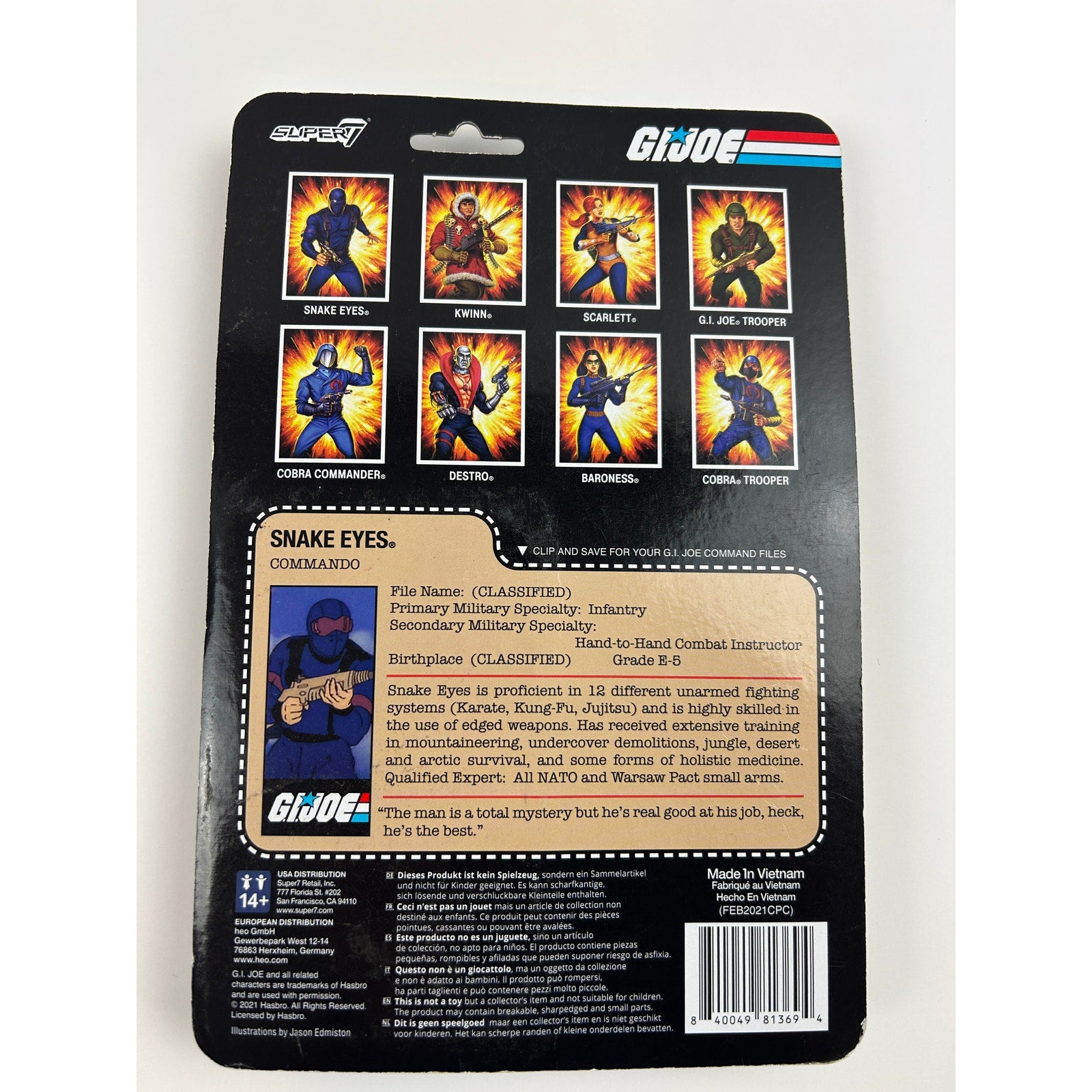 GI Joe Snake Eyes Commando Super7 ReAction 3.75 in sealed card 2021
