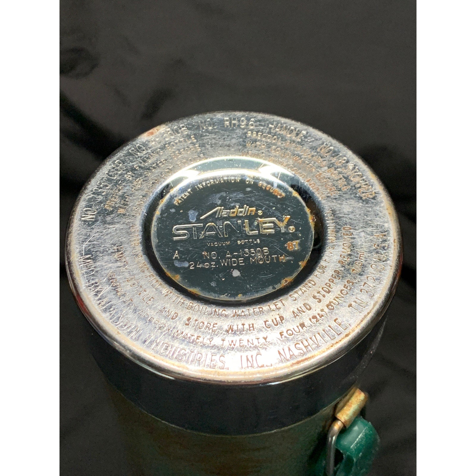 1987 Aladdin Stanley A-1350B 24oz Wide Mouth Thermos USA Green Vintage