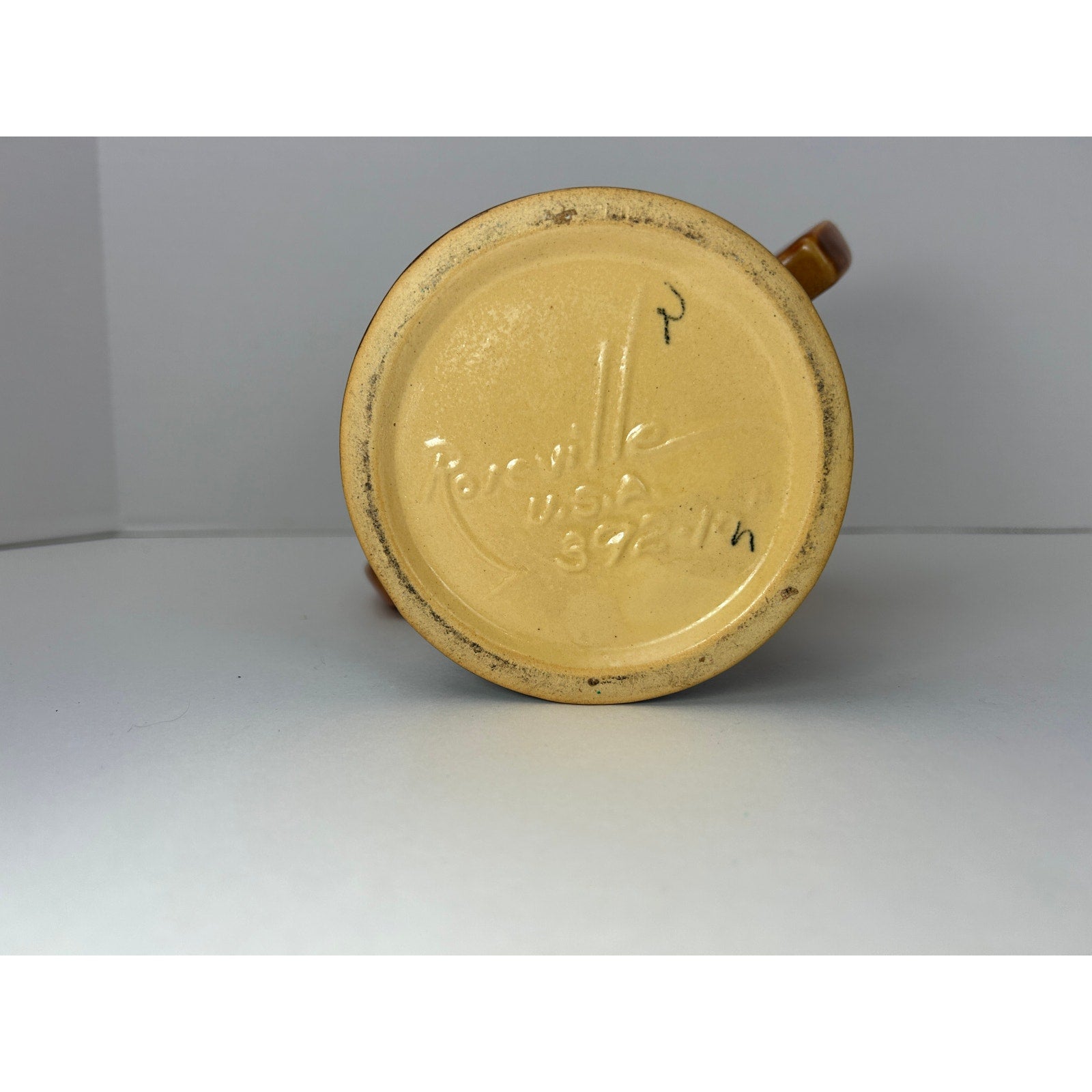 Vintage Roseville Pottery Freesia Shape 392-10 Basket Vase Brown Handle Repair