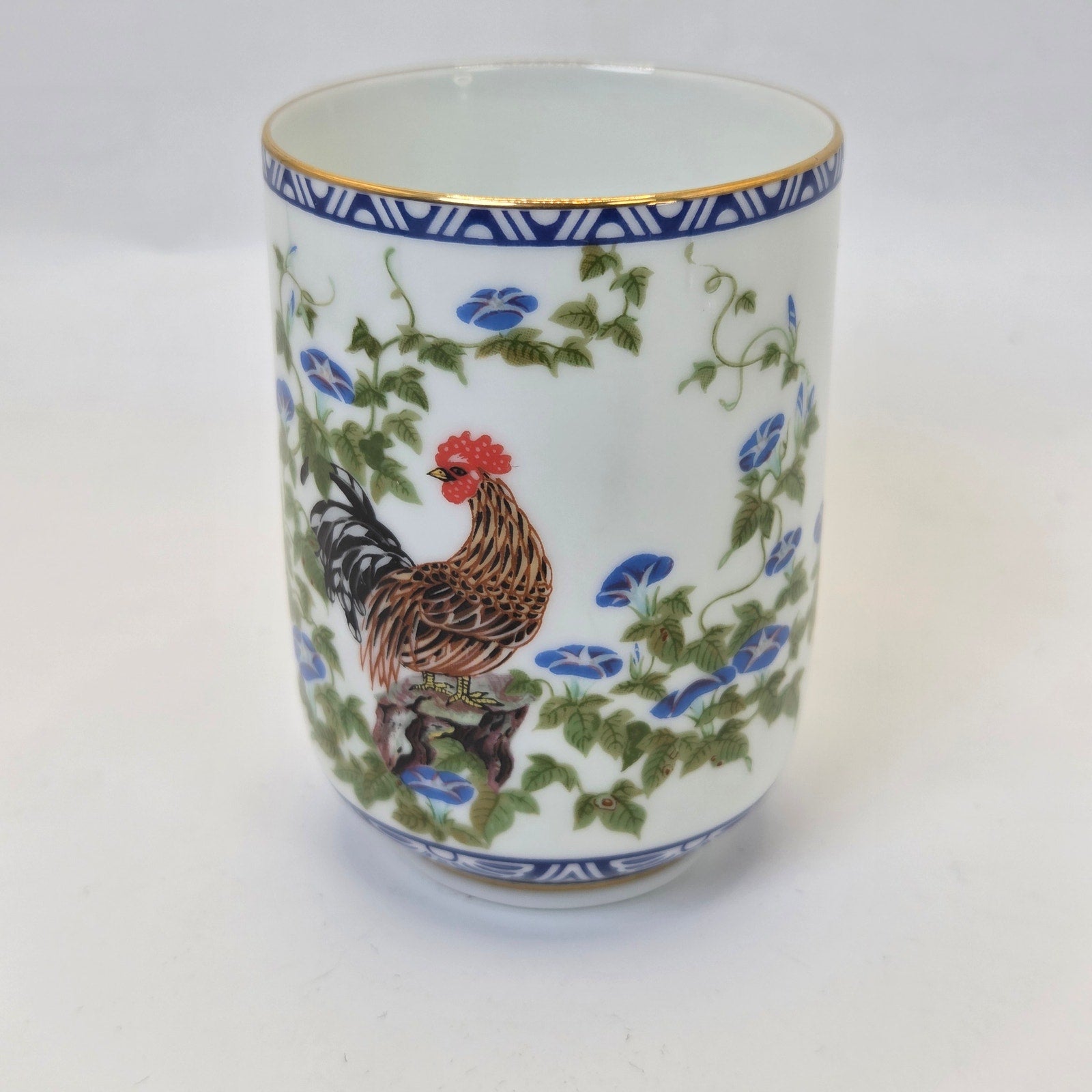 Franklin Porcelain 1985 Rooster Morning Glories Flower Bird Series Cup Japan
