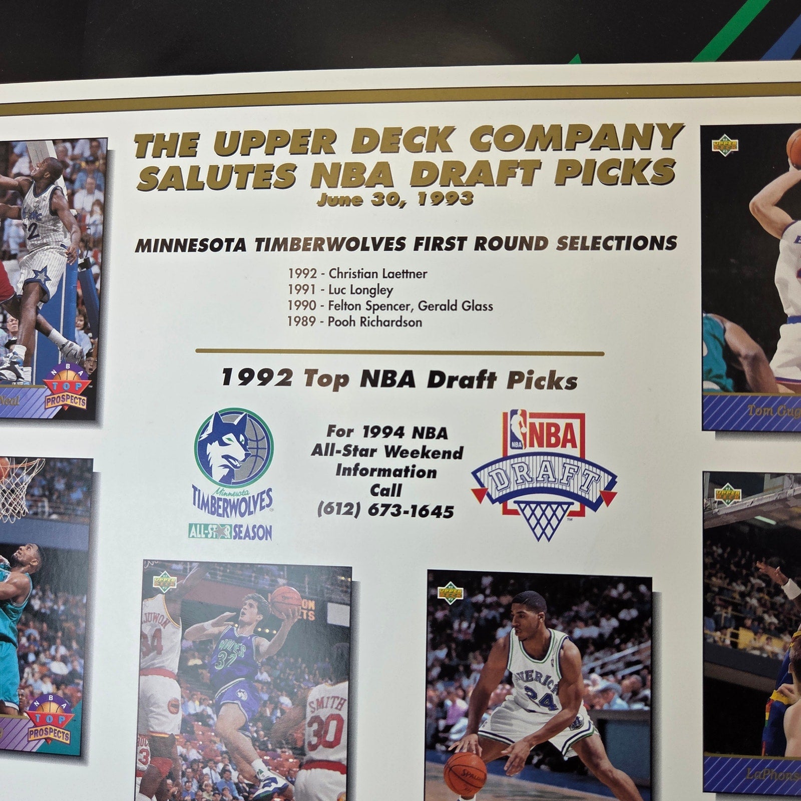 Minnesota Timberwolves Folder Lot (3) w/ 1993 Upper Deck Draft Inserts
