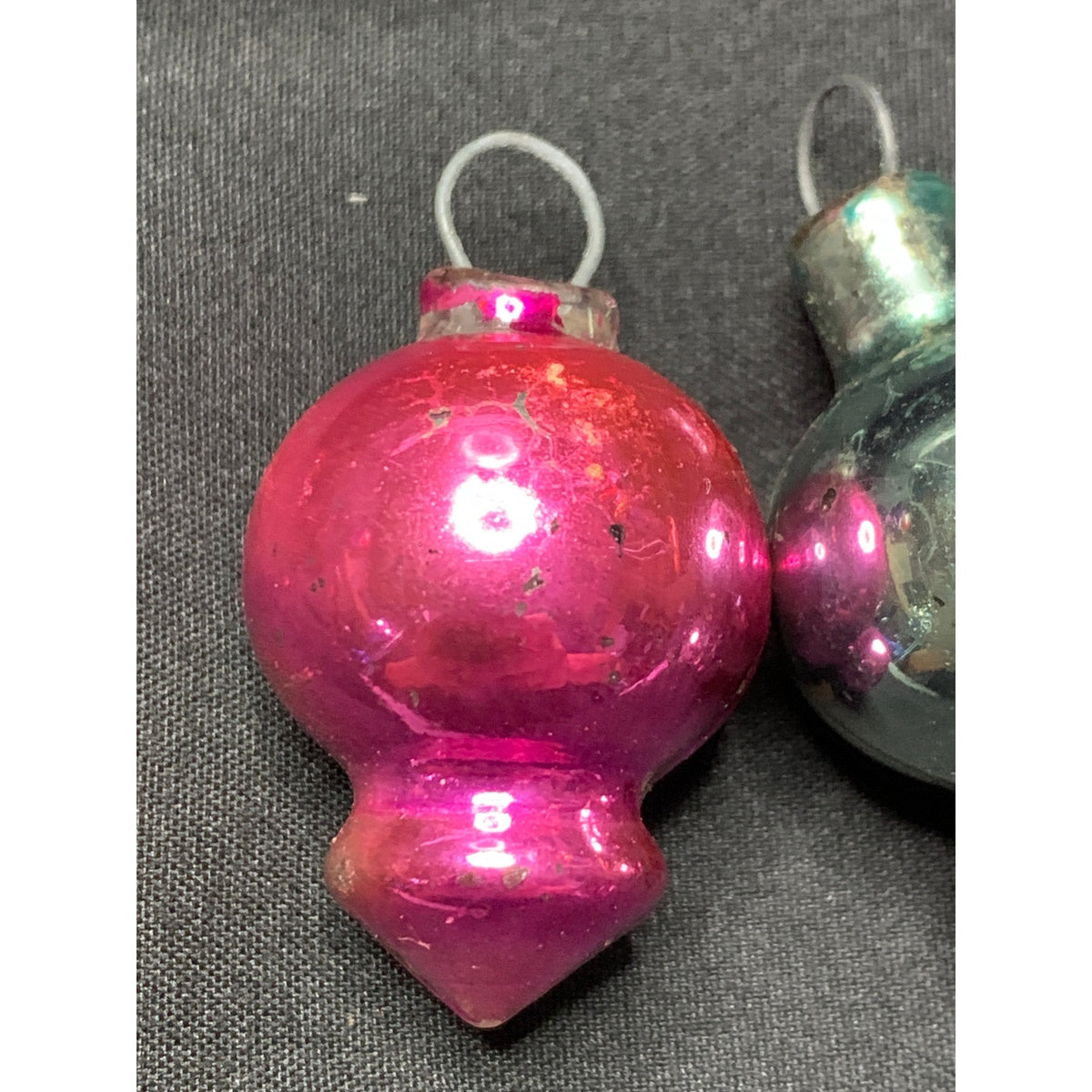 Vintage Glass Christmas Ornaments Lot 3 Double Finial Pink Silver Antique