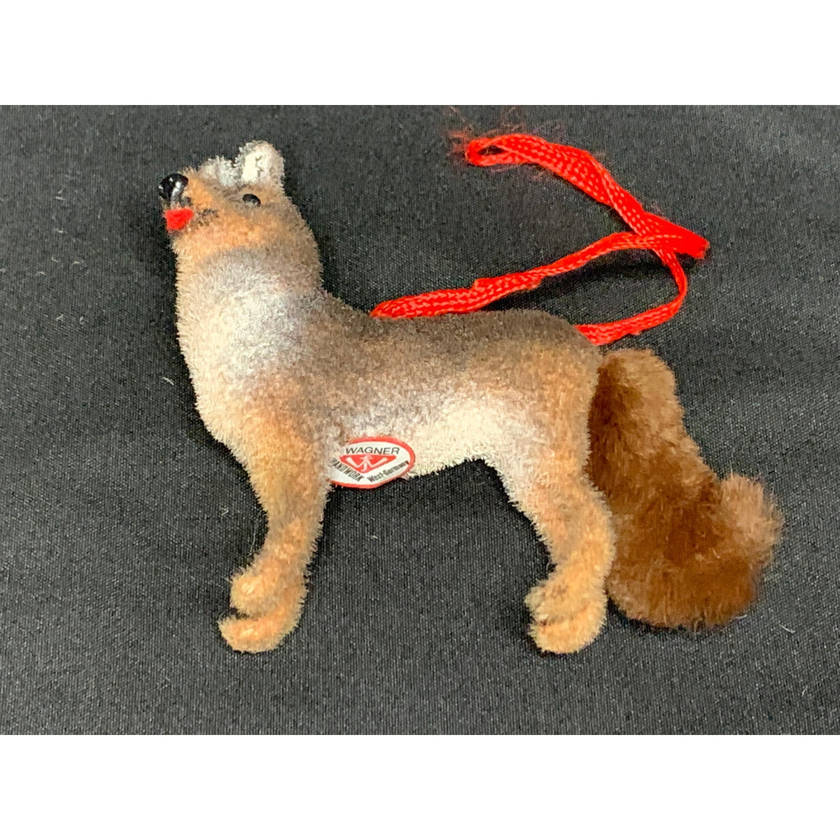 Vintage Wagner Handwork German Shepherd Dog Ornament West Germany Flocked