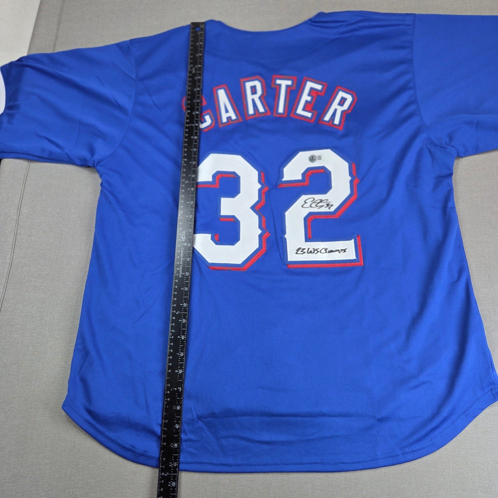 Evan Carter Signed Texas Rangers Custom Jersey BAS Beckett 23 WS Champs Auto