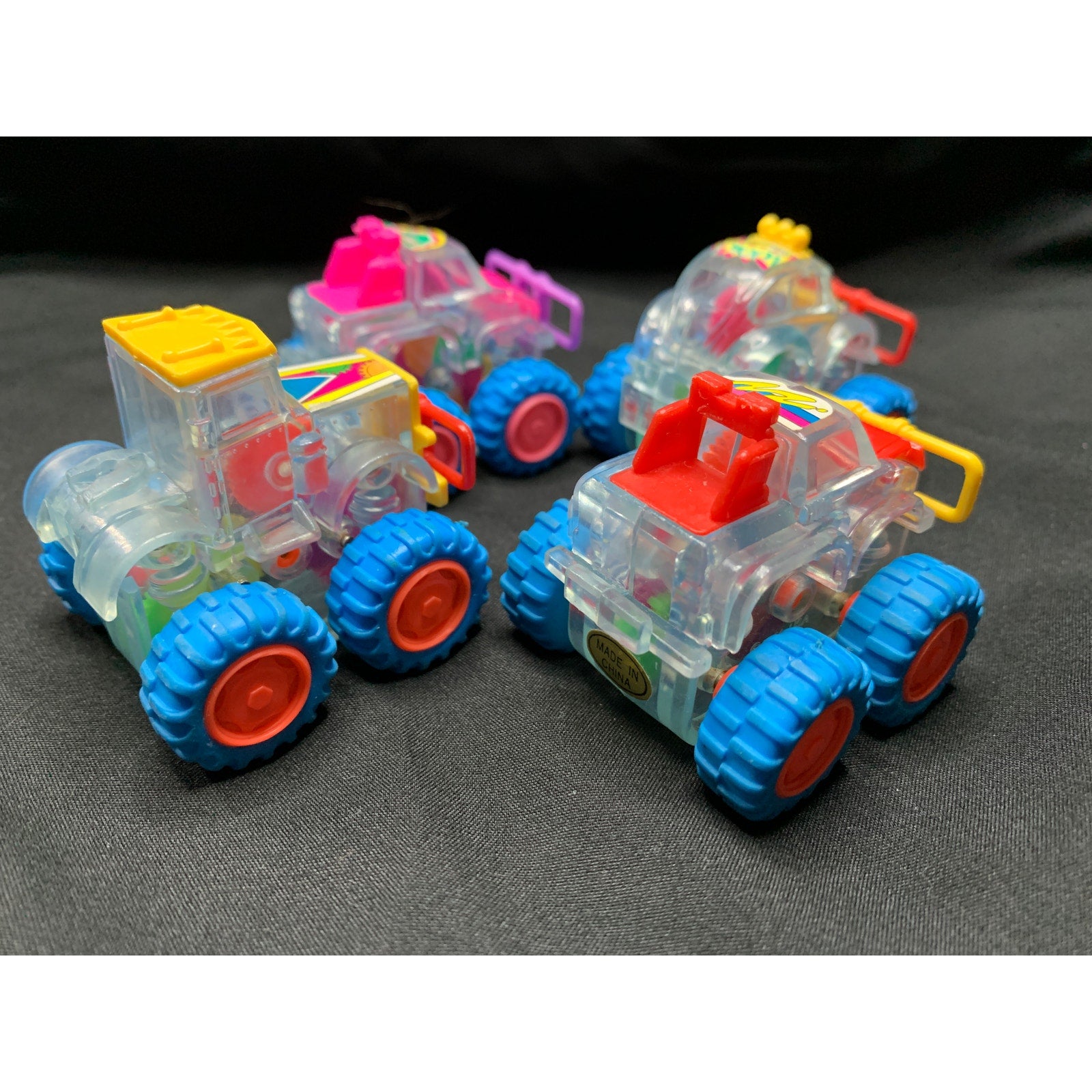 1997 Subway Clear Gears Lot 4 Vintage Kids Meal Toys Goin Buggy Tromper Truck