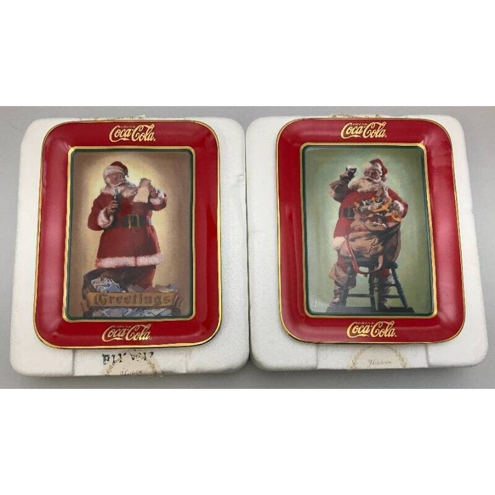 Franklin Mint Coca-Cola Santa Plates Lot 5 Vintage 1995-97 24K Trim w/ Cases