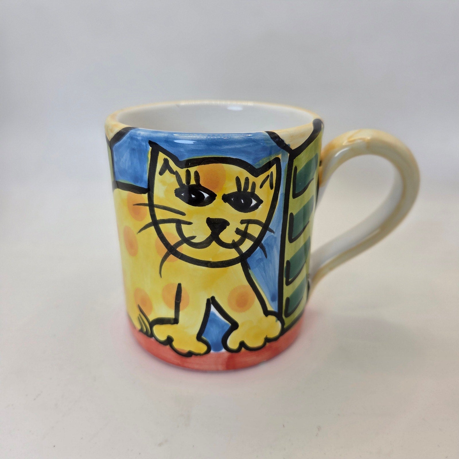 The Cellar 1995 Hand Painted Italy Cat Coffee Mug Vintage Ceramic Cup Art