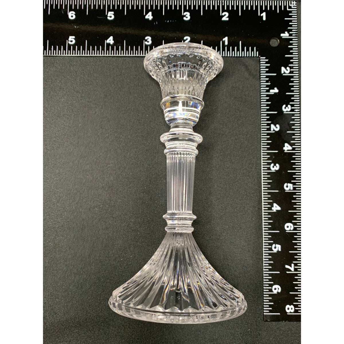 Clear Glass Taper Candle Holder Fluted Column Fan Ribbed Base Single