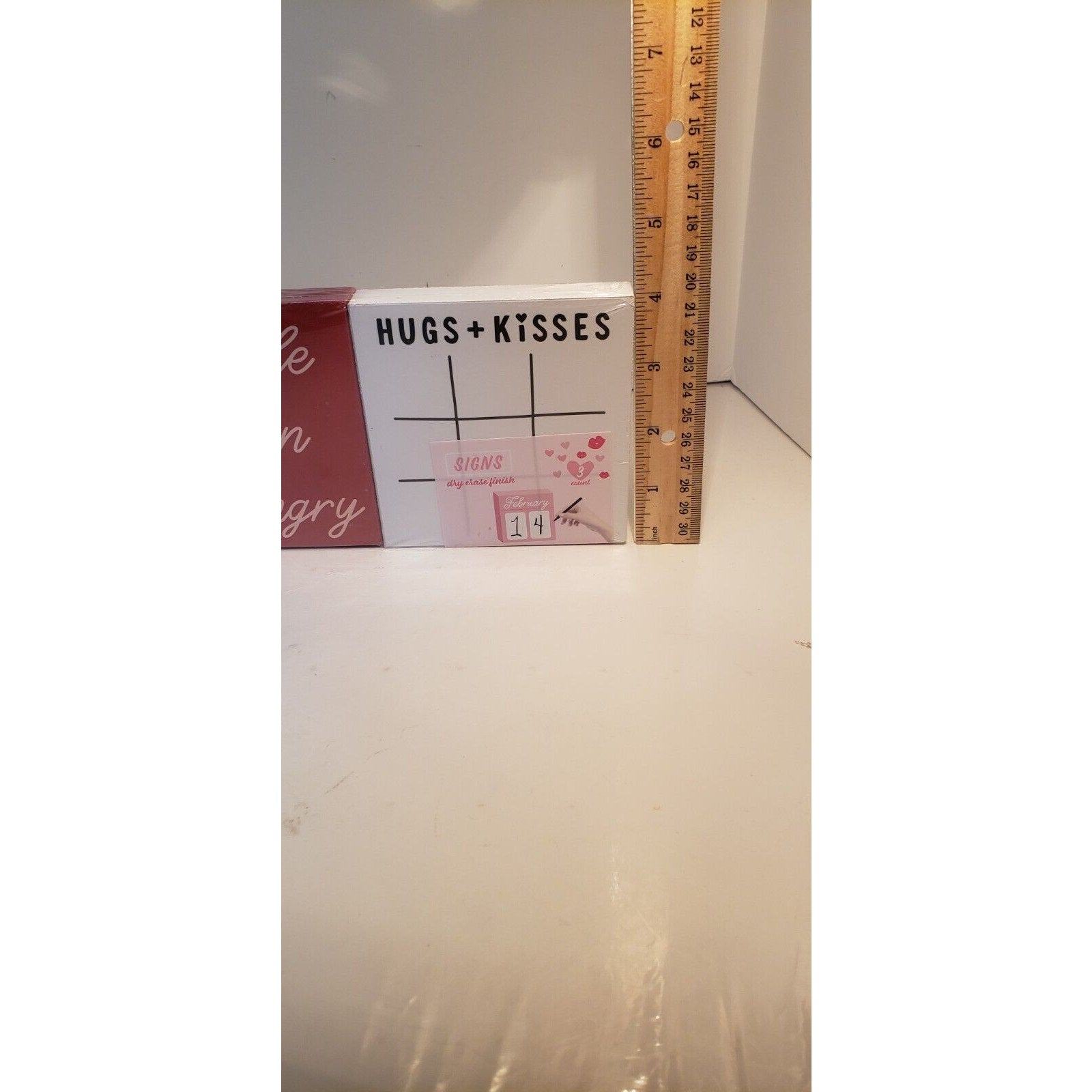 Valentine's Day Themed 3 Pack 4" Wood Block Sign Set w/ Writable Dry Erase Front