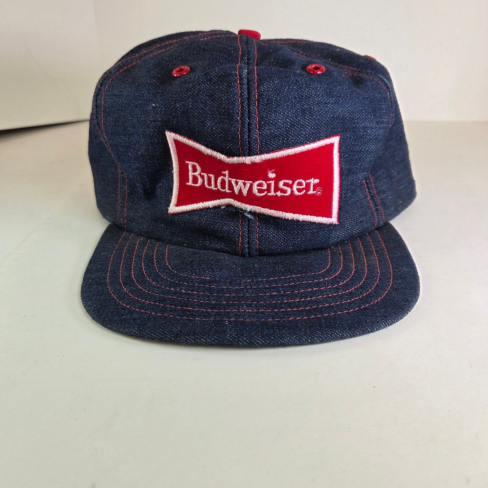 Vintage Budweiser Denim Snapback Hat 80s West-Chester St Louis USA Made Beer Cap