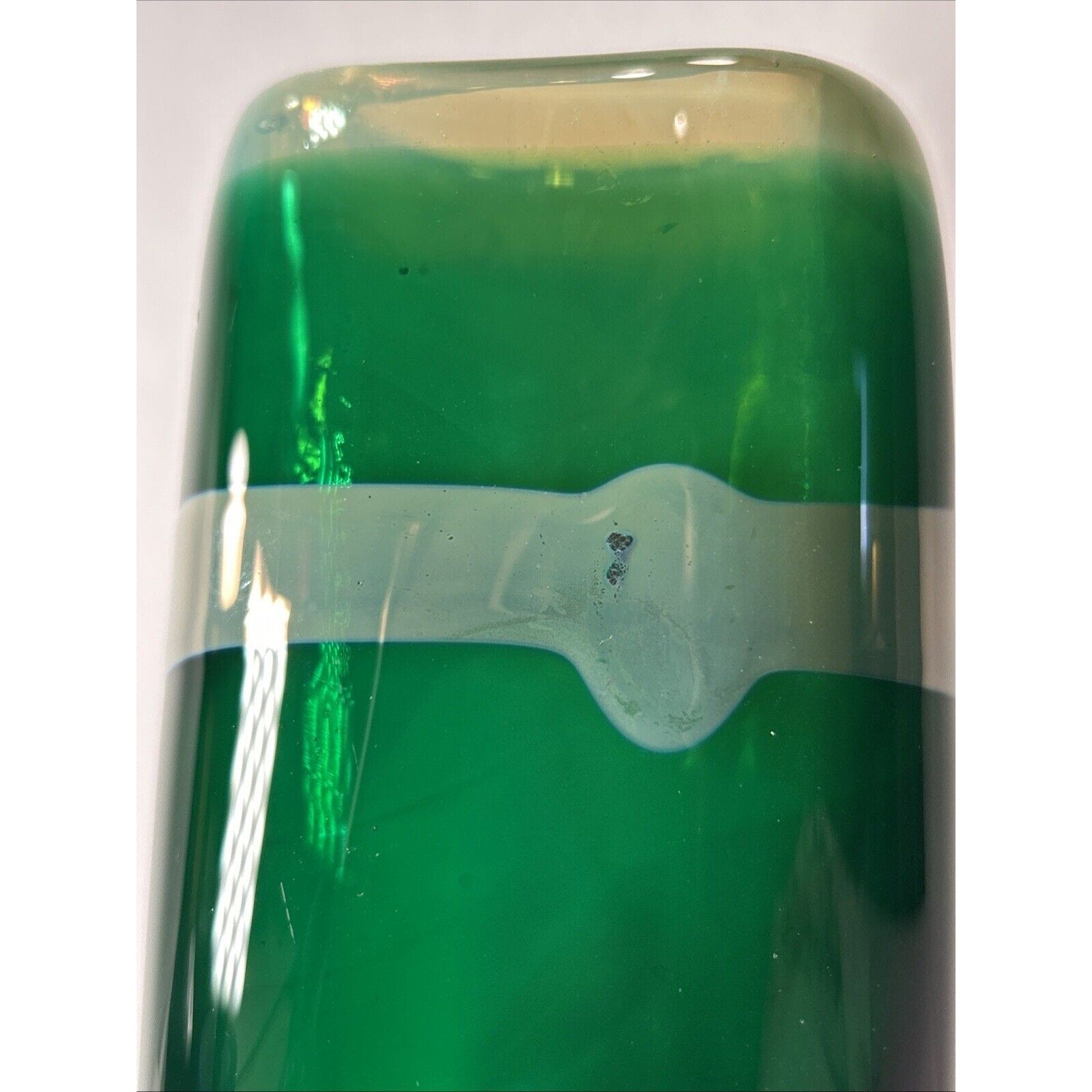 Signed Robert Doring Art Glass Vase Green & Clear Heavy Studio Glass 1990 8.5”