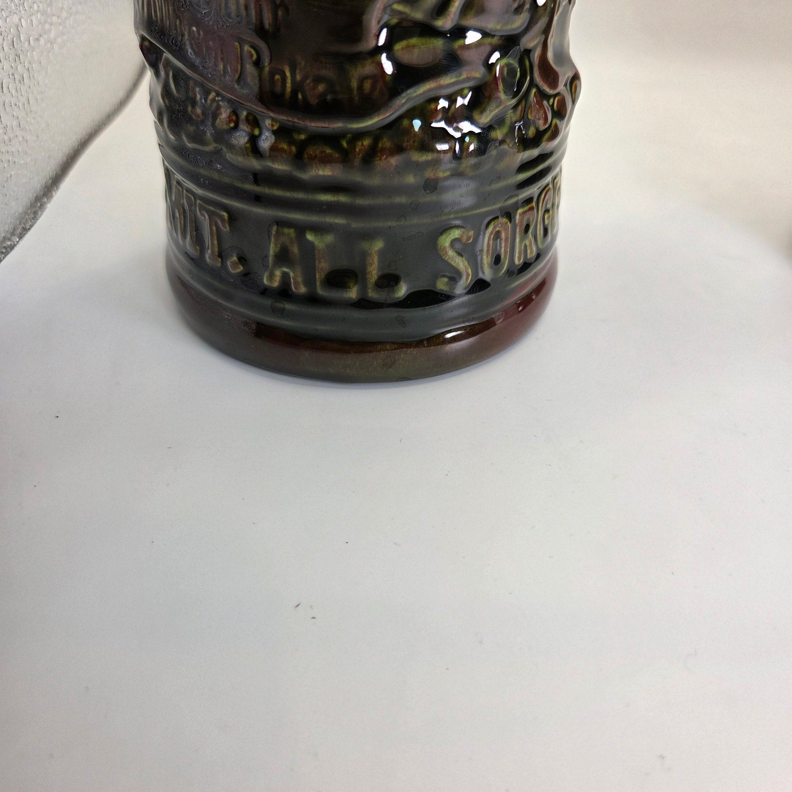 Vintage German Style Beer Steins Pair Signed “Sam :)” 8.5” Brown Glaze