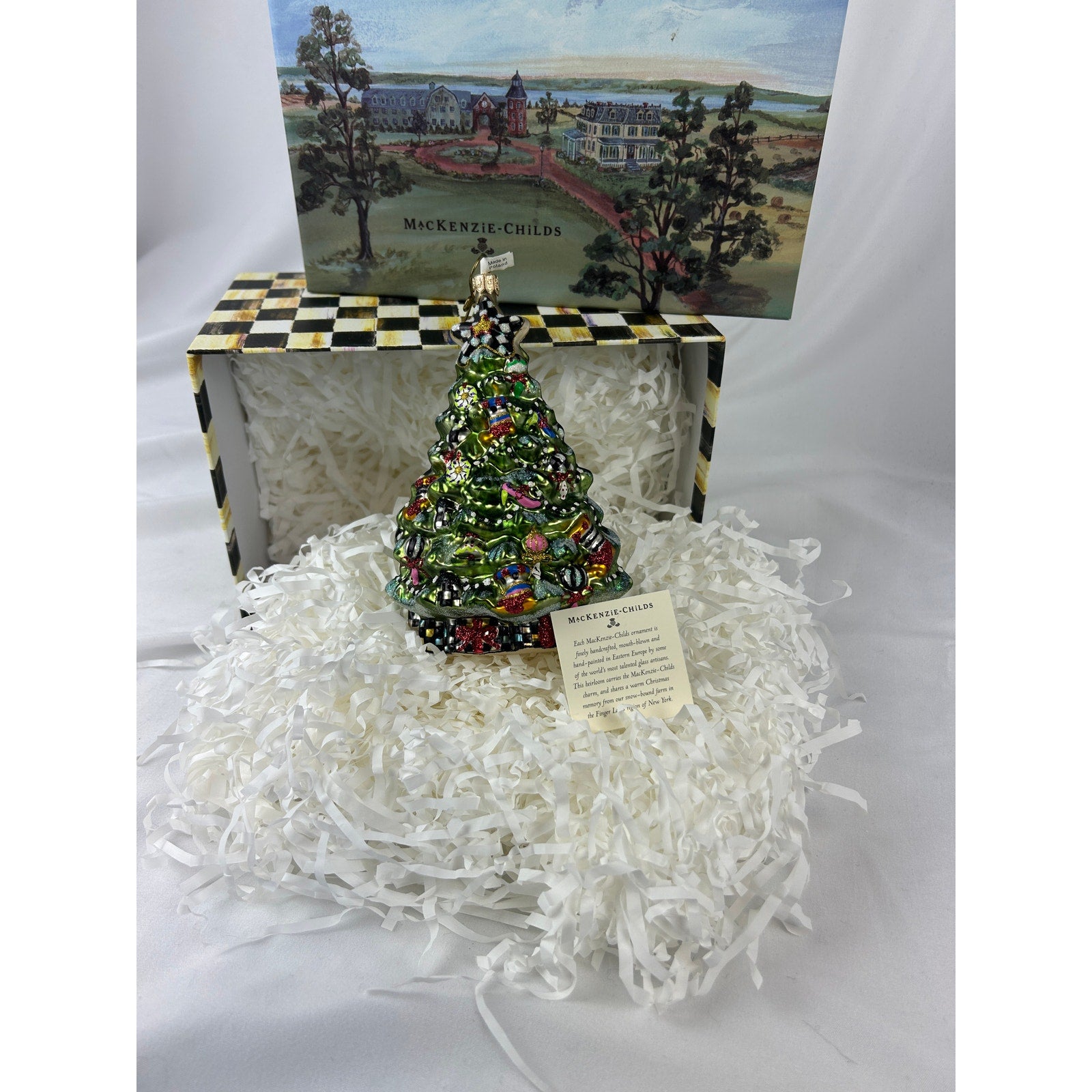 MacKenzie Childs Courtly Check Christmas Tree Ornament Poland Hand Painted