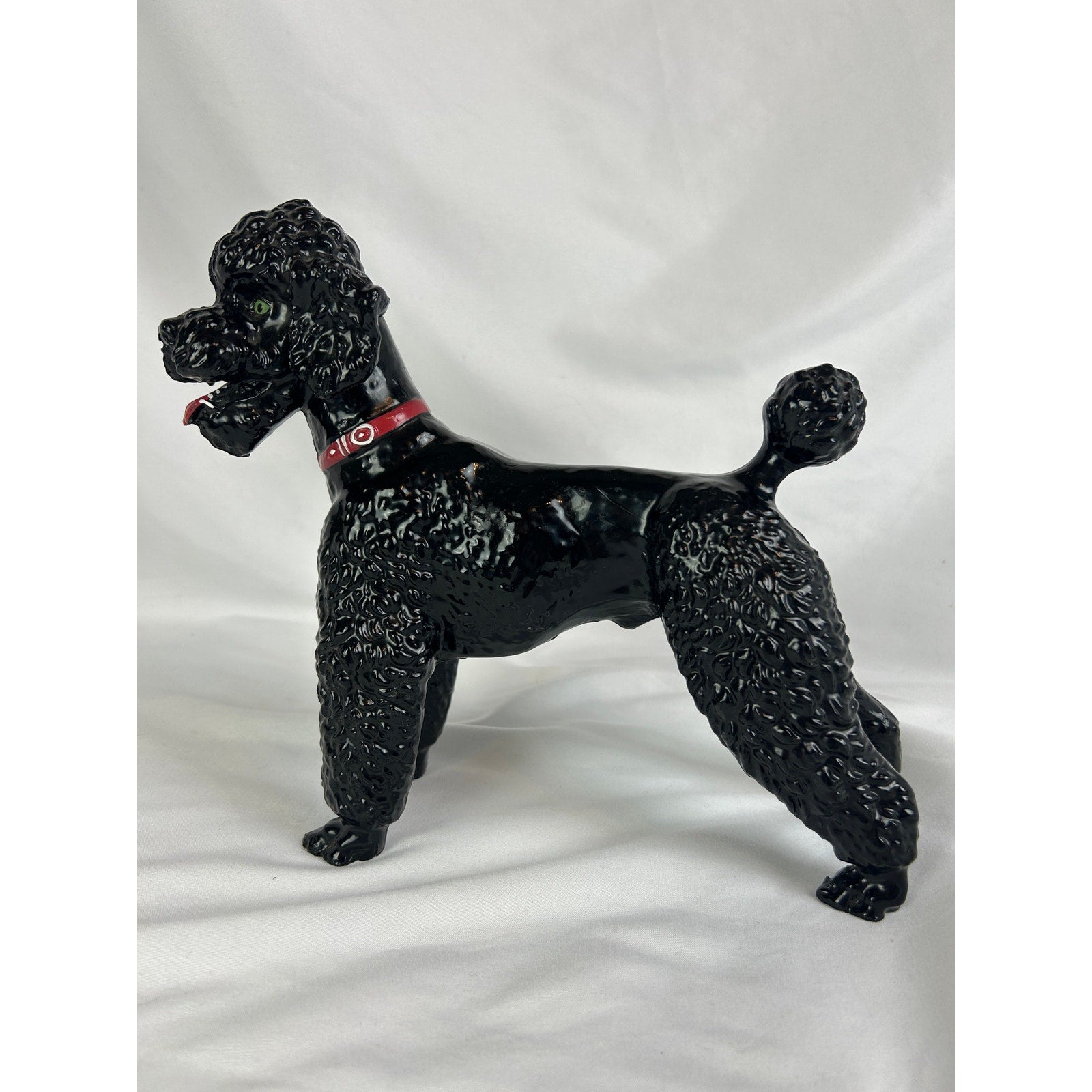 Vintage Black Poodle Dog Figurine 8 Inch Glossy Mid-Century Breyer Style