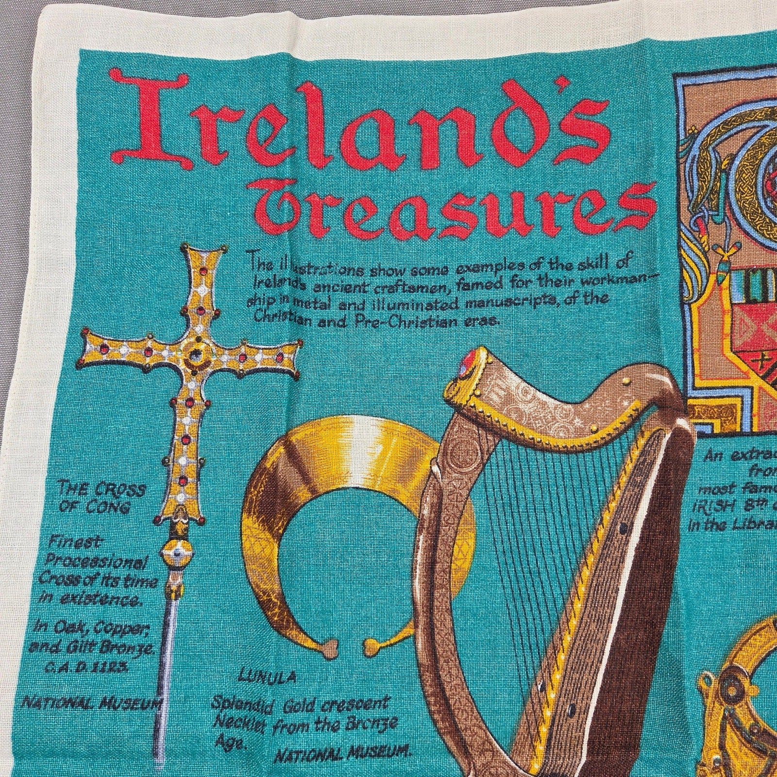Vintage Nelson Ireland's Treasures Pure Linen Tea Towel Made In Ireland 29x19