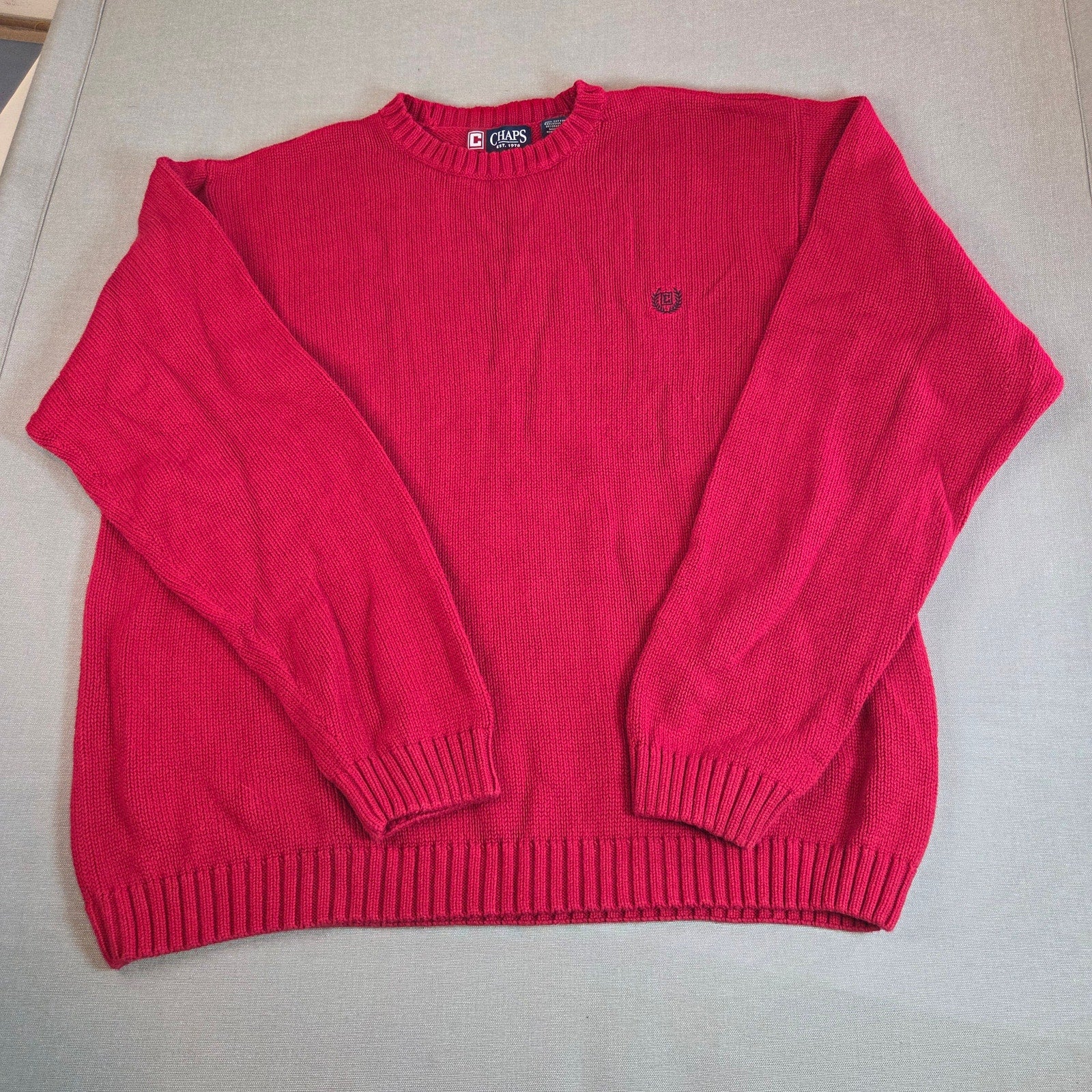 Vintage Chaps Ralph Lauren XXL Red Cotton Crewneck Sweater Hong Kong
