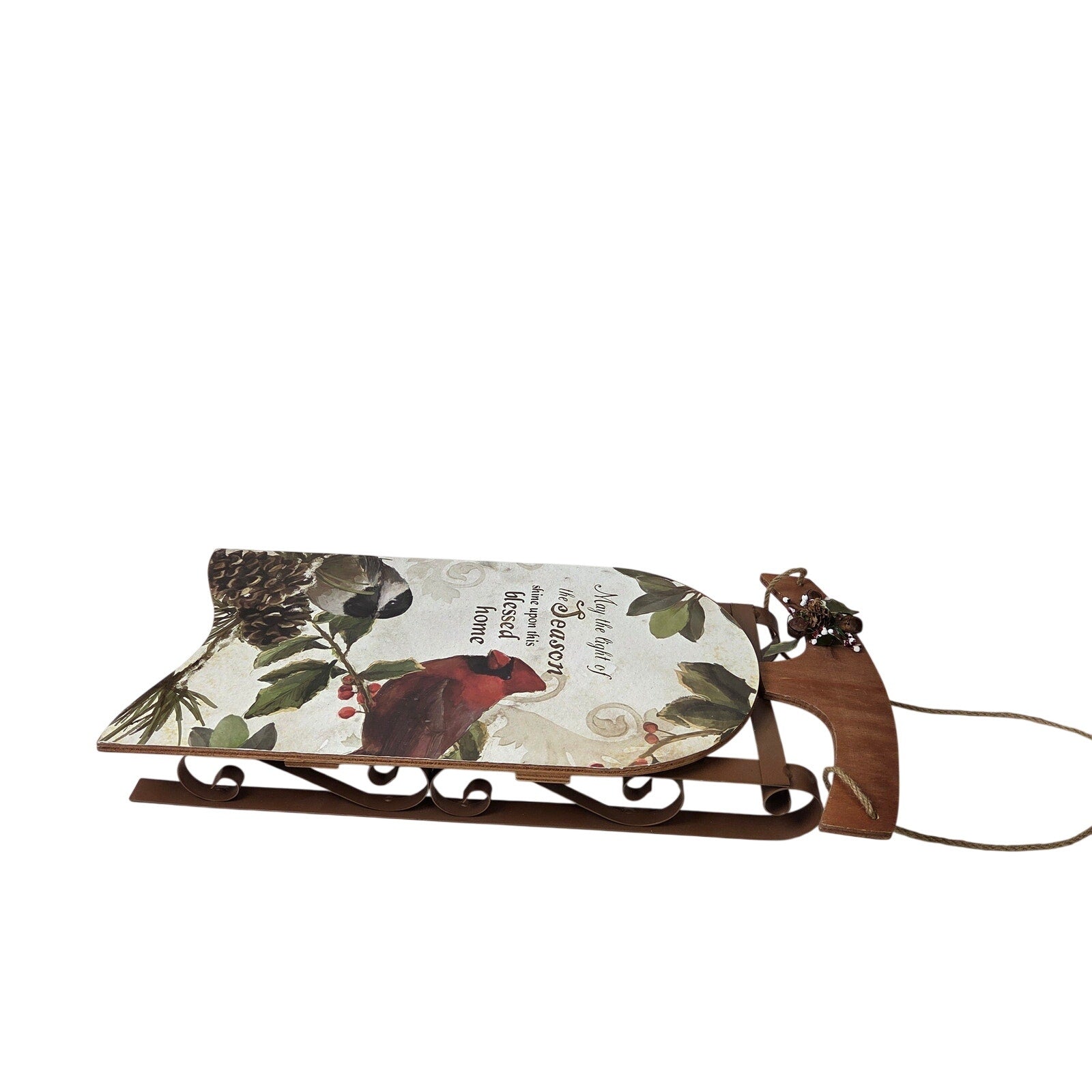 Christmas Wooden Sled Wall Decor Cardinals Blessed Home Sign