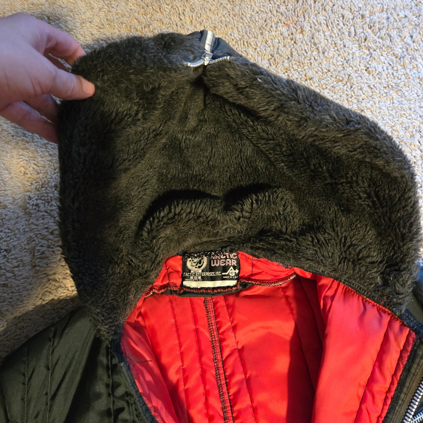 Arctic Wear Arctic Cat Snowmobile Suit USA Made Hooded Insulated Sz L Vintage