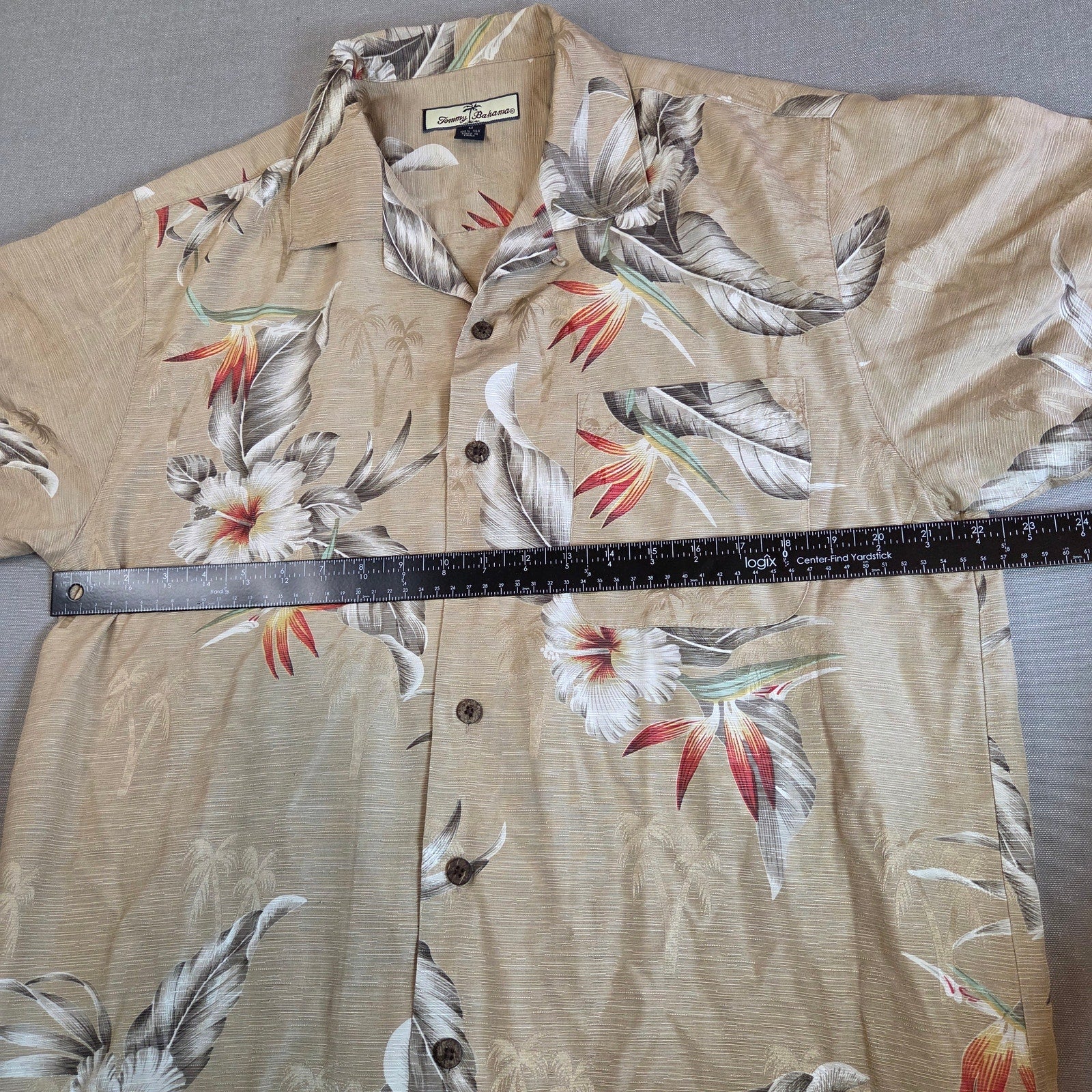 Vintage Tommy Bahama Relax Silk Camp Shirt Men’s M Tan Floral Hawaiian Top