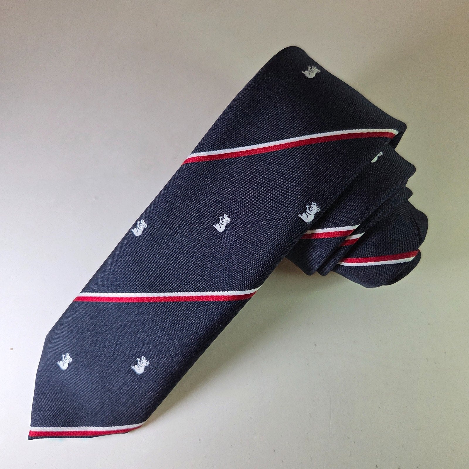 Austico Koala Novelty Stripe Tie Navy Red White Made in Australia 53" x 2.75"