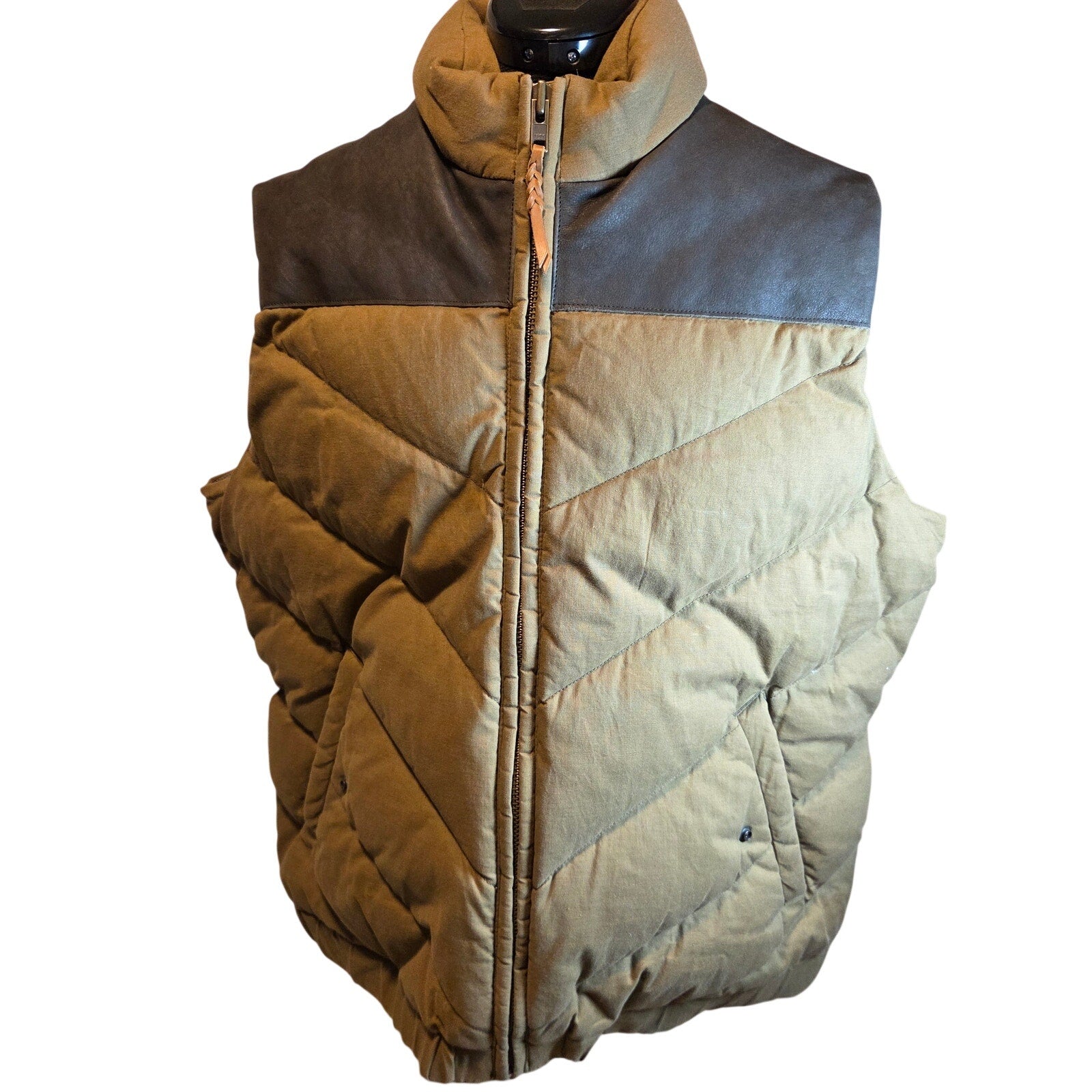Filson Women's Down Vest XXL Antique Bronze Calfskin Leather Goose Down Puffer