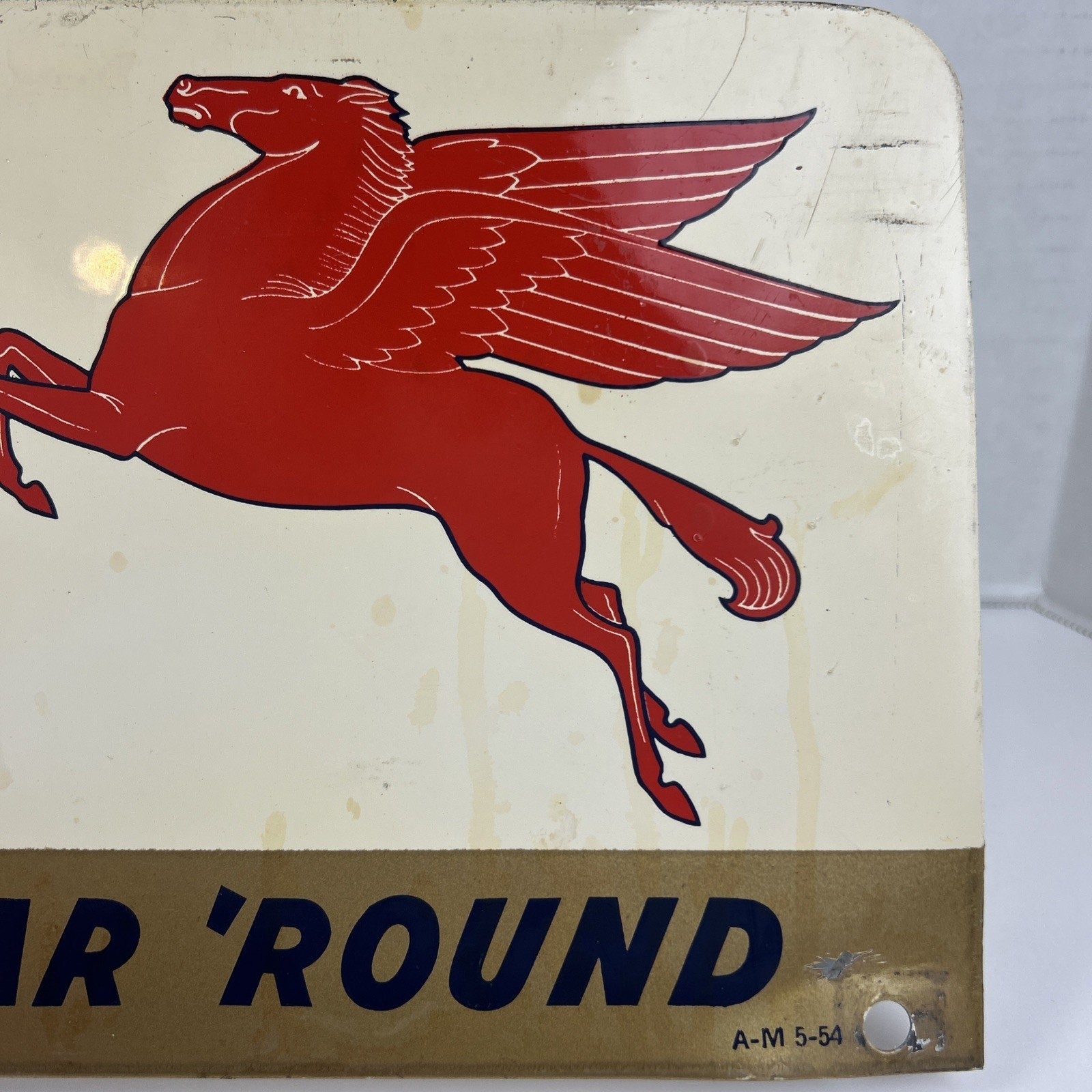 Vintage Mobiloil Special Advertising Sign 18"x7" Pegasus Metal Gas Oil Garage