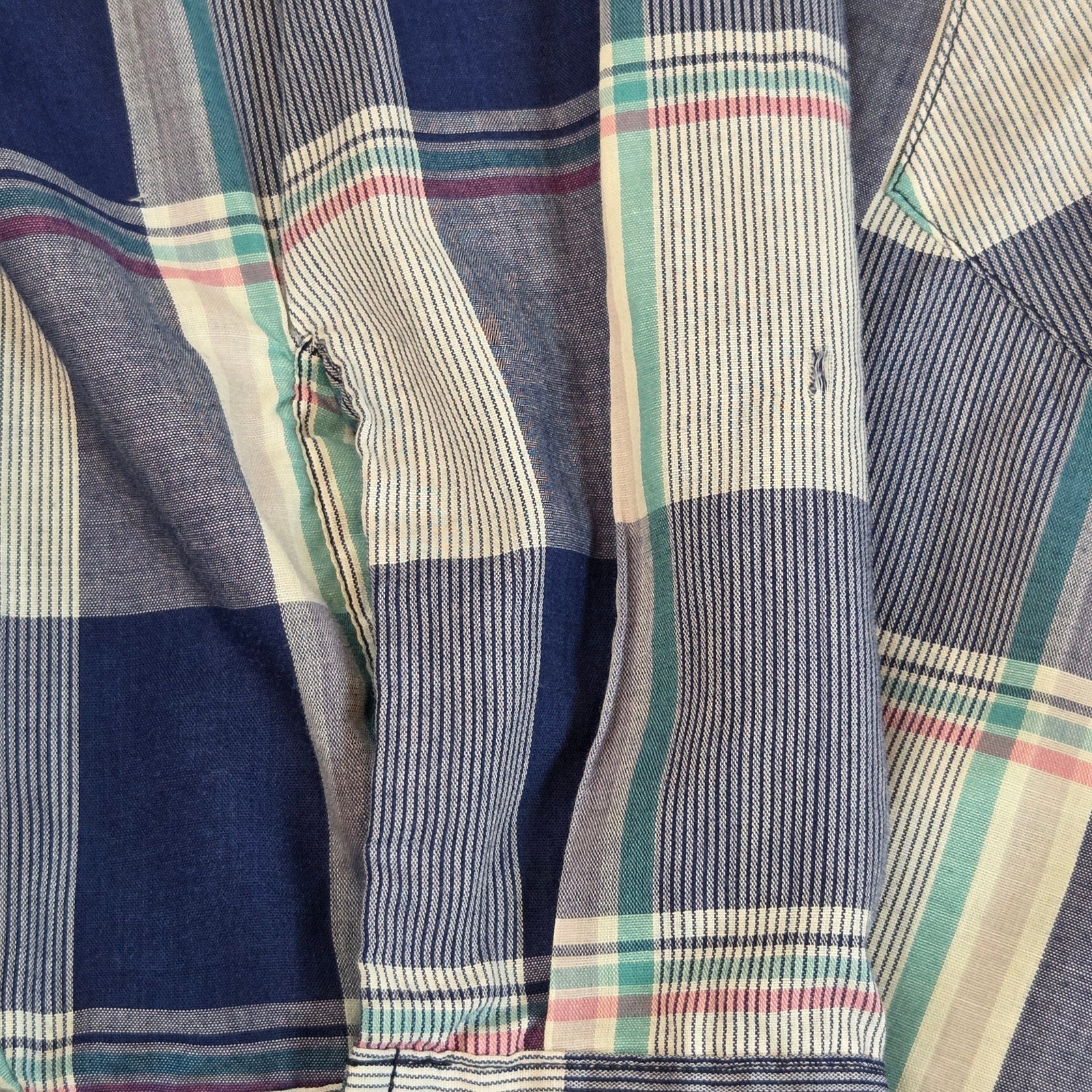 Wrangler 3XT Tall Man Pearl Snap Western Shirt Blue Plaid Flawed Sleeves