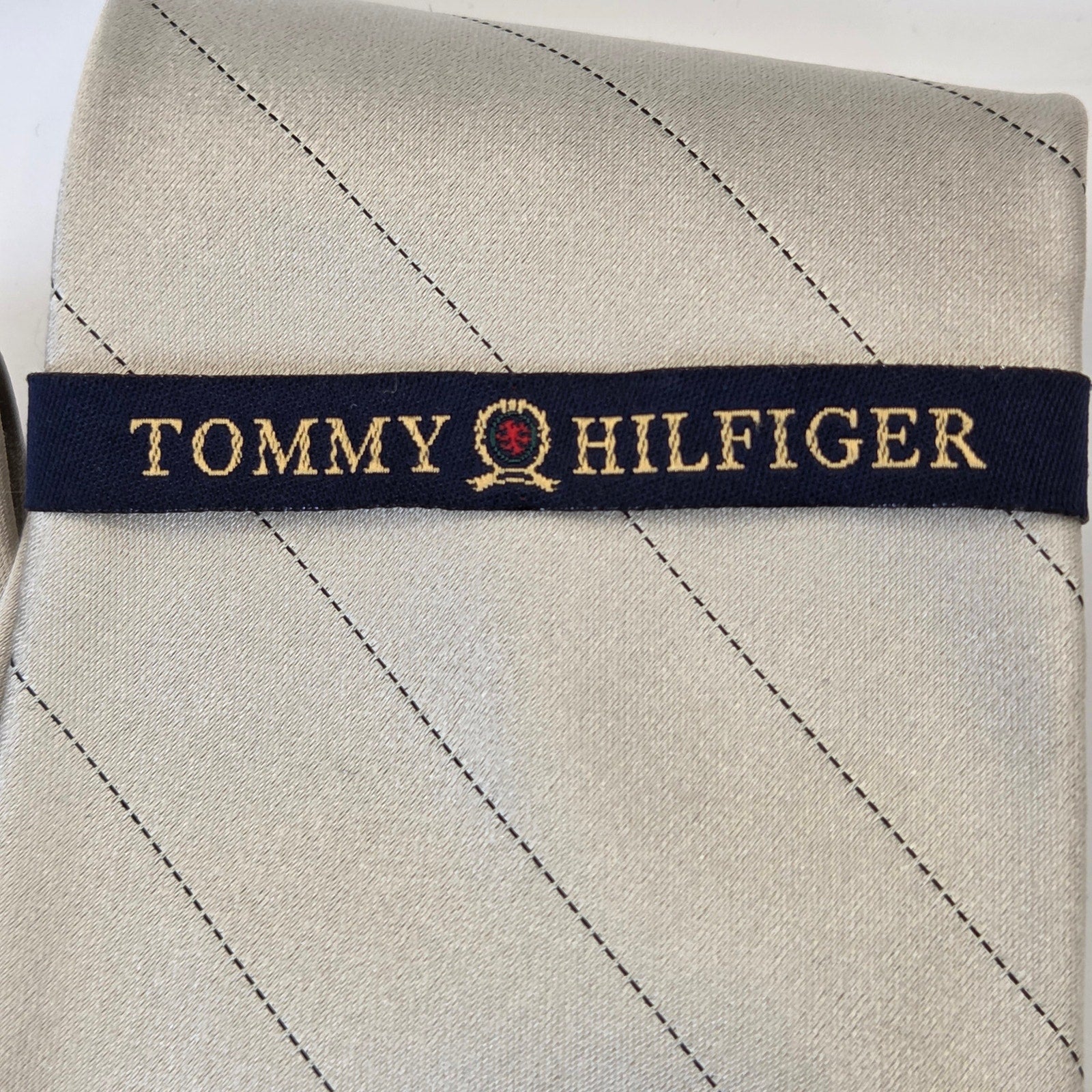 Tommy Hilfiger Broom Stitch Stripe Silk Tie NWT 3.75 Wide Polka Dot Contrast Tip