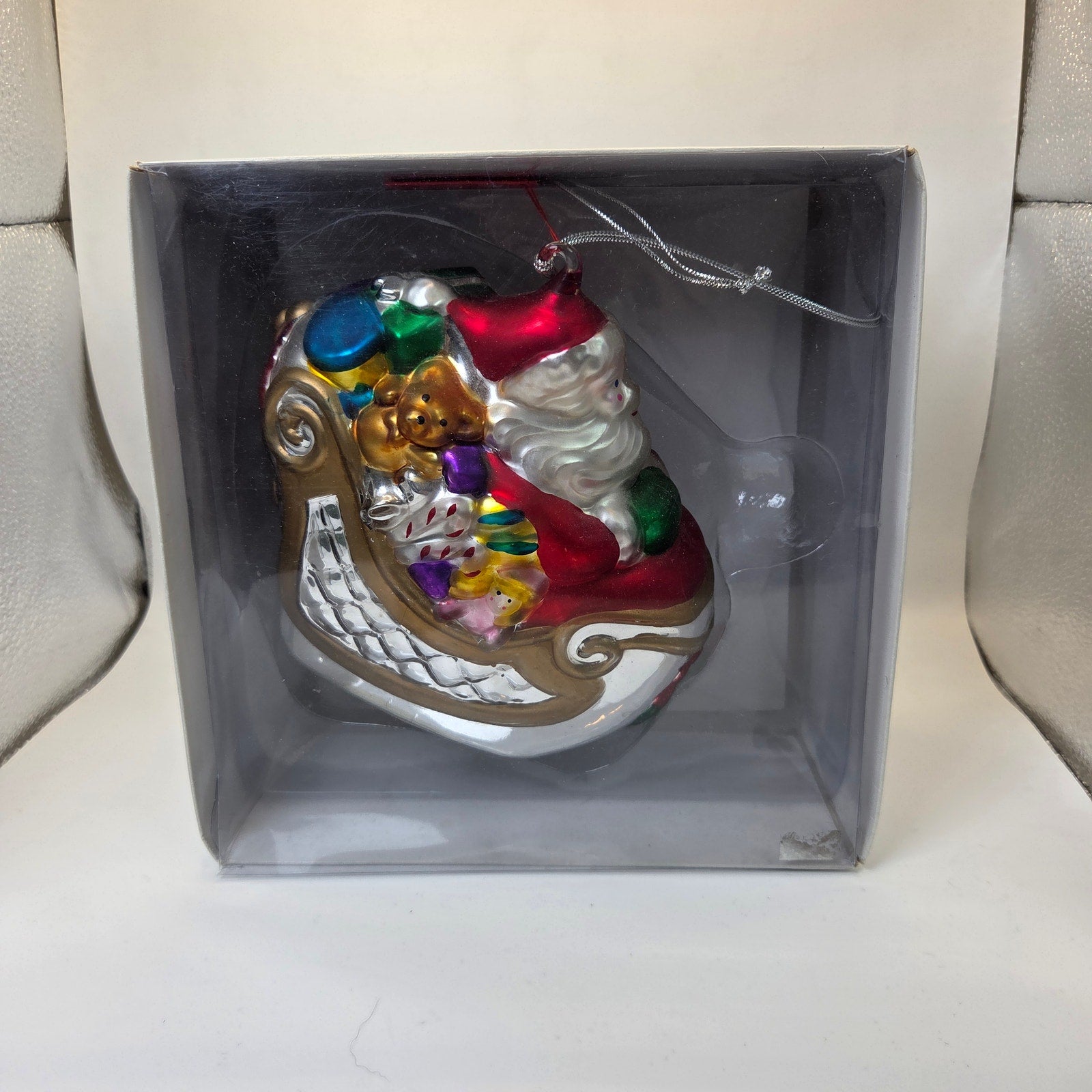 Dept 56 Mercury Glass Santa in Sleigh Ornament 1996 Limited Handpainted w/Box