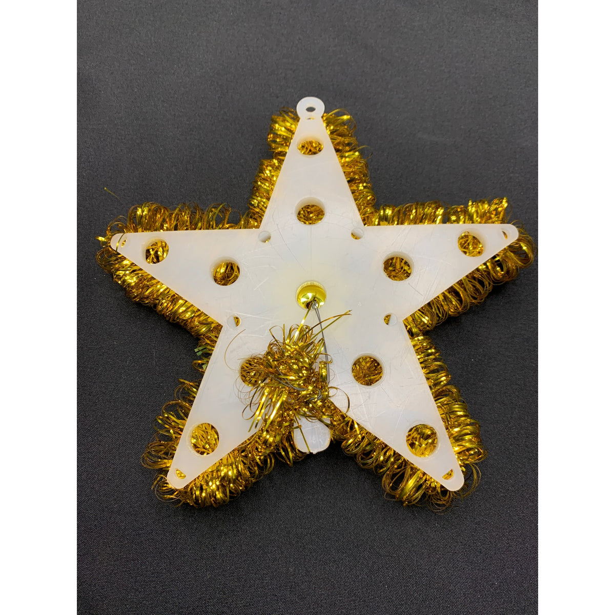 Vintage 1970s Gold Tinsel Star Christmas Tree Topper Red Foil Flower