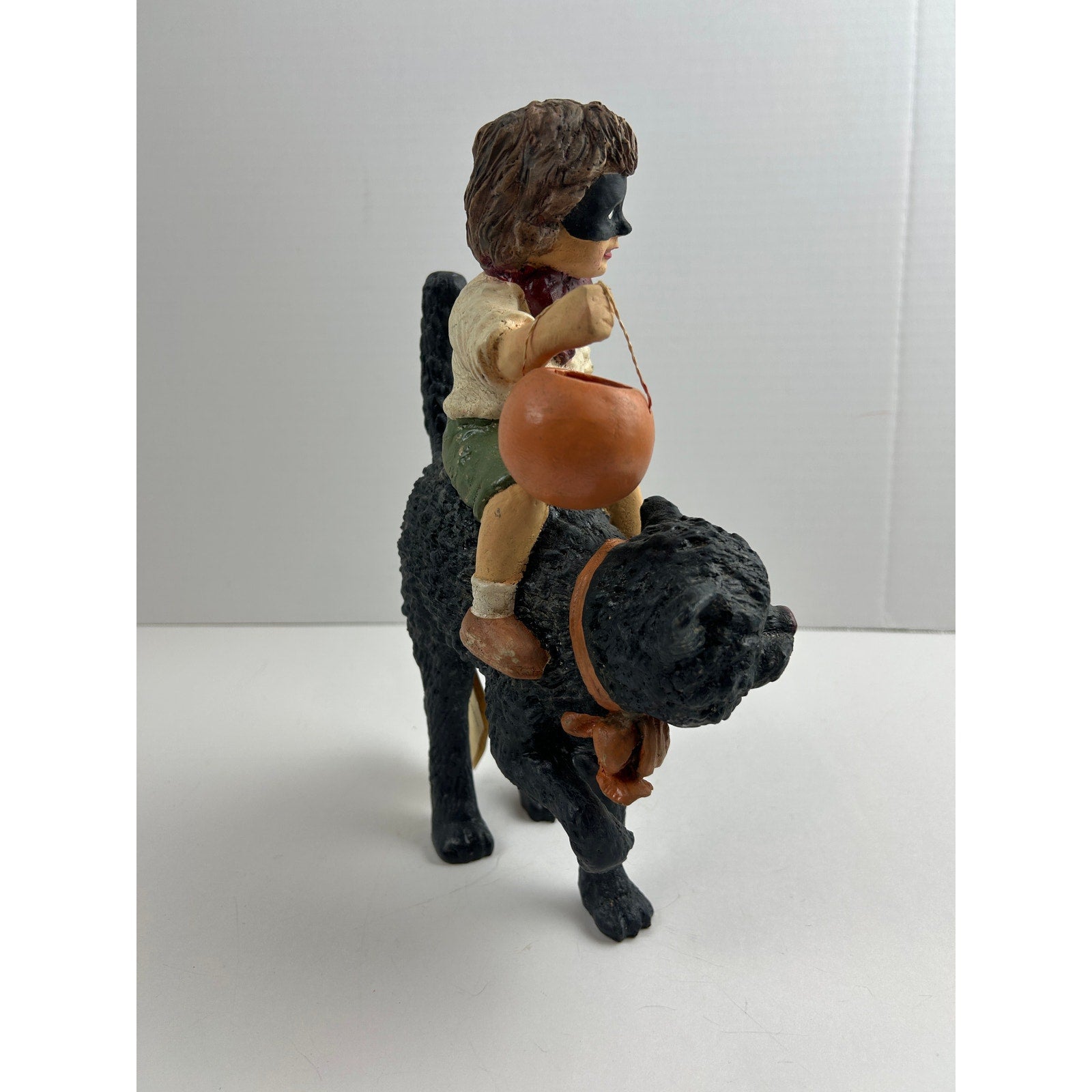Bethany Lowe Masked Trick-or-Treater Riding Black Cat Halloween Figurine