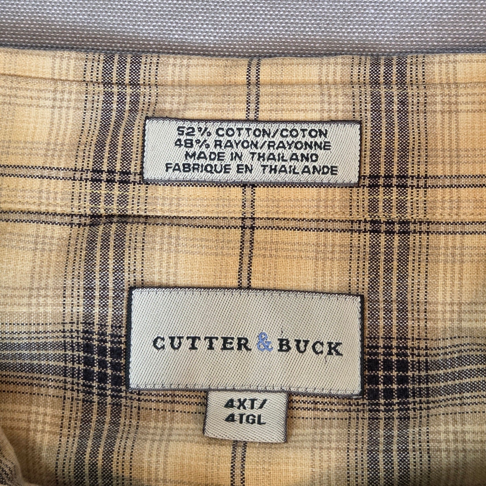 Cutter & Buck Men’s 4XT Yellow Black Plaid Flannel Button Shirt