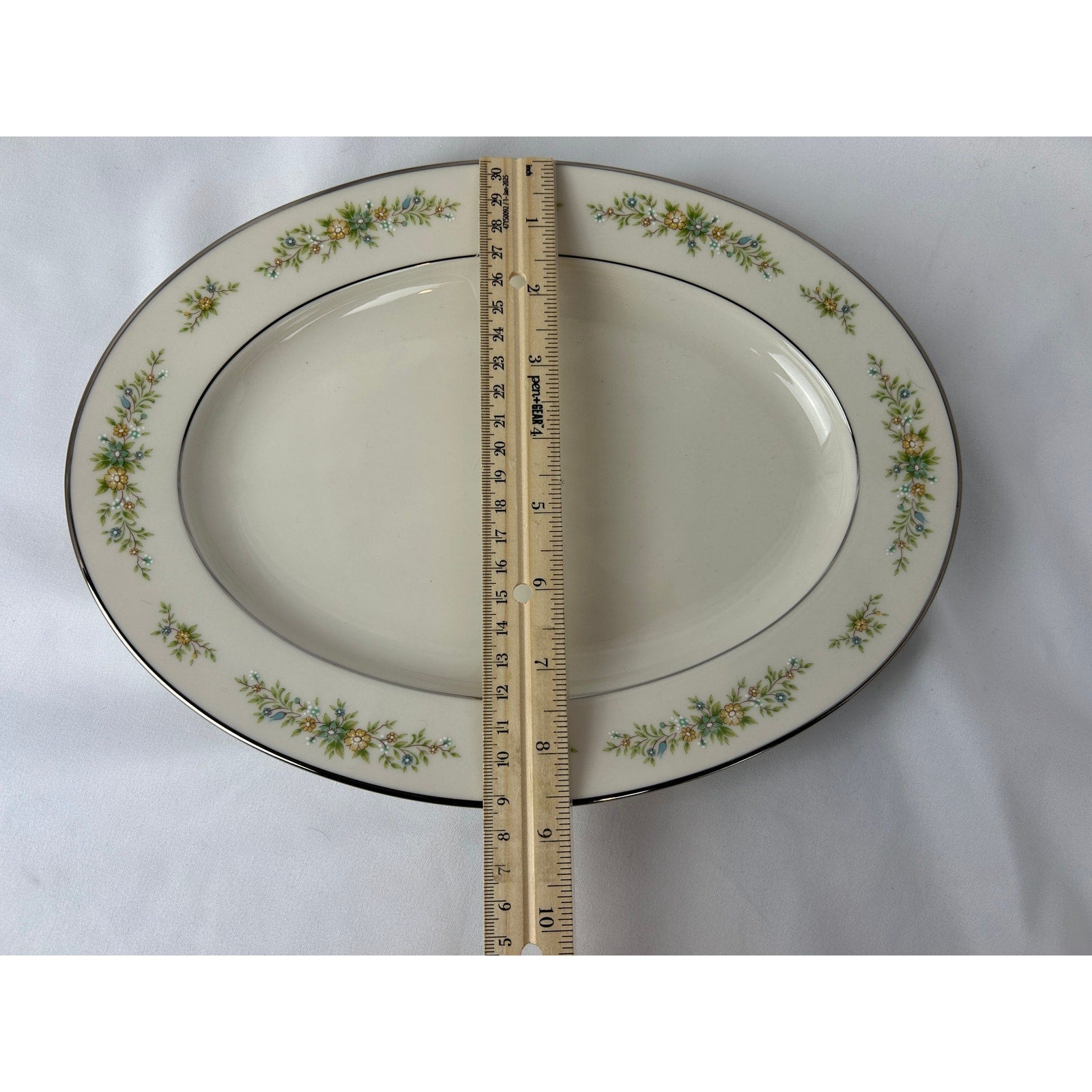 Noritake Christina 7056 Oval Serving Platter 12 Inch Ivory China Floral Rim