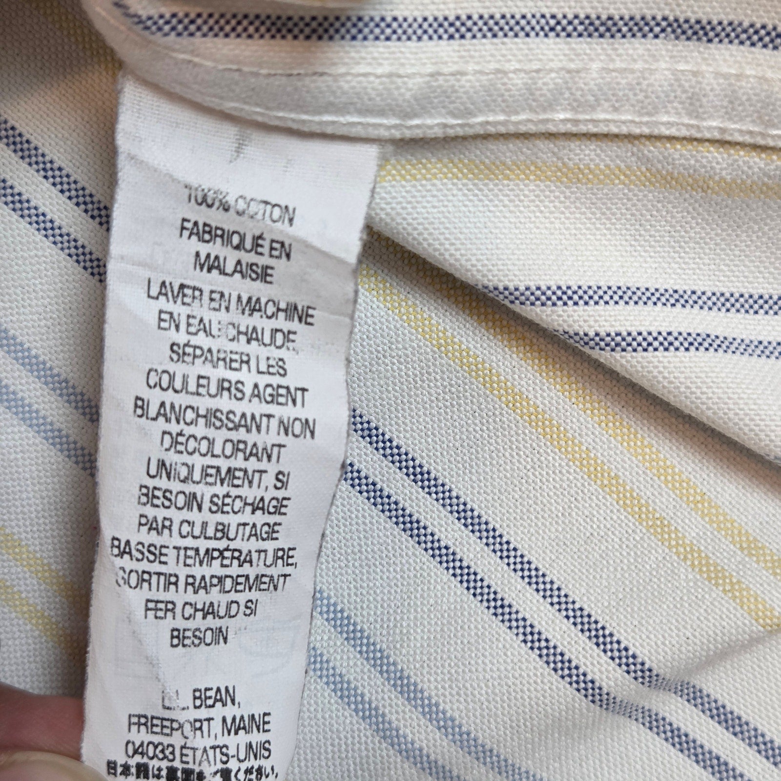 LL Bean Wrinkle Resistant Striped Short Sleeve Shirt 16.5 Reg Cotton
