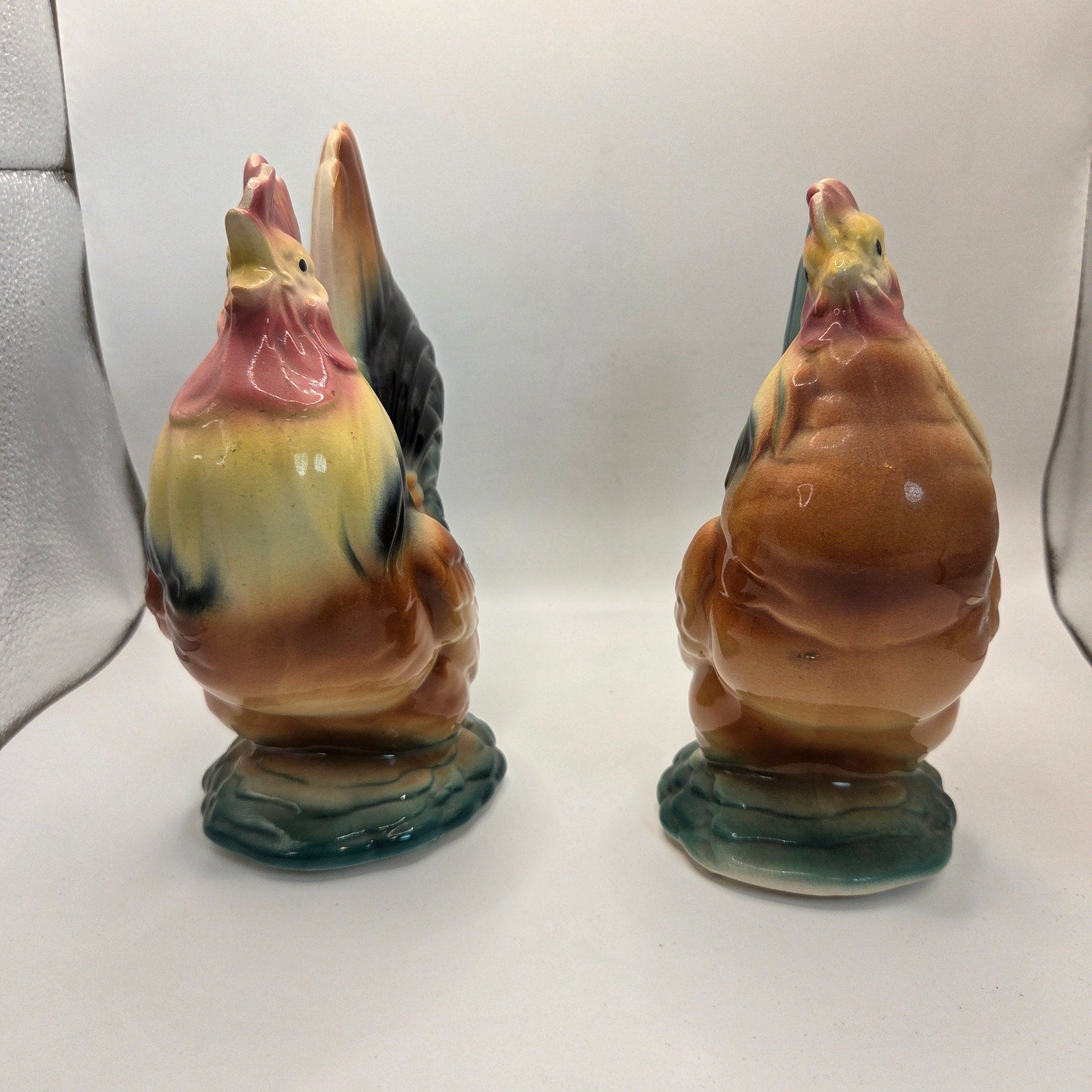 Vintage Royal Copley Rooster & Hen Figurine Pair 1950s Ceramic Statues